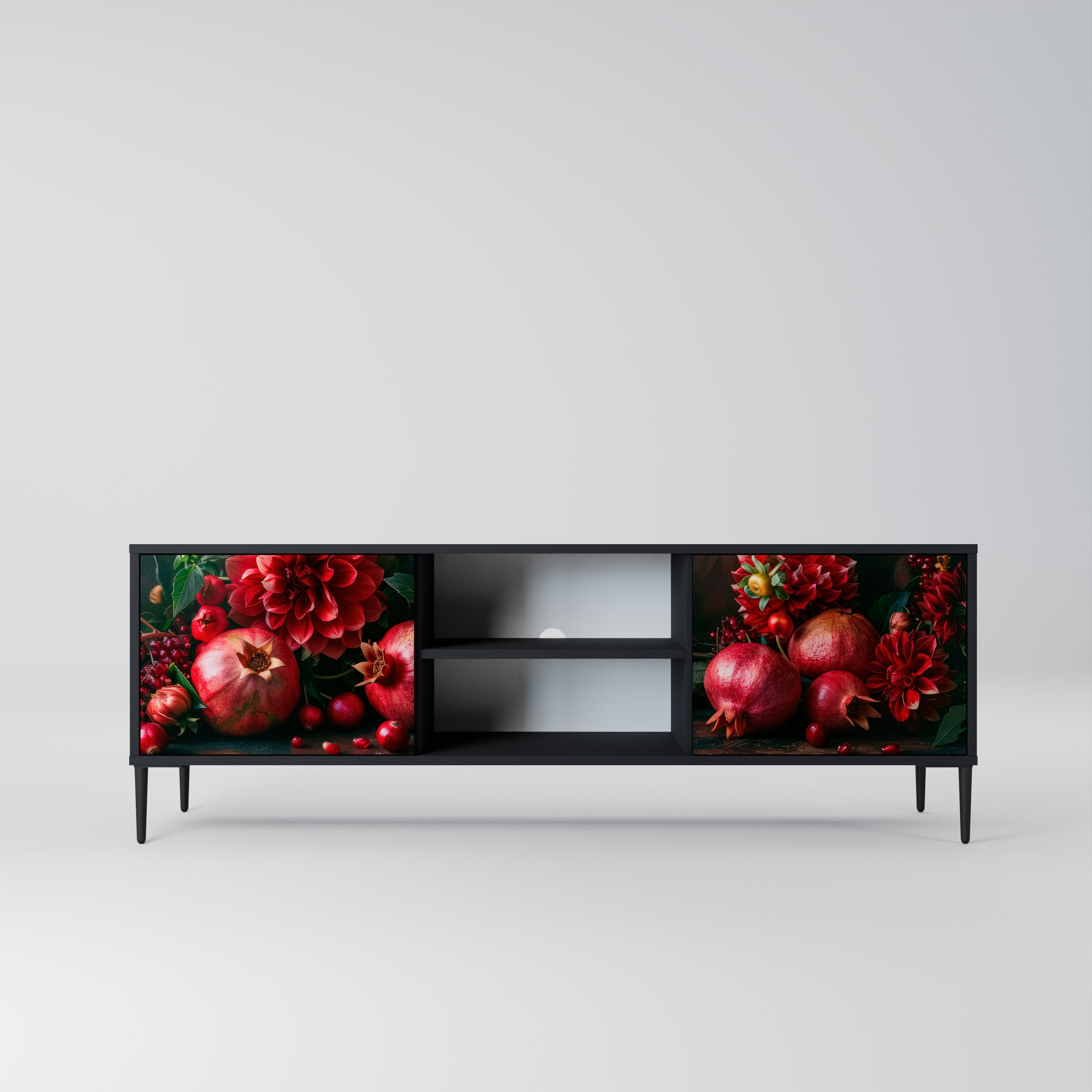 Mueble de TV de 2 puertas DAHLIAS AND POMEGRANATES en acabado negro