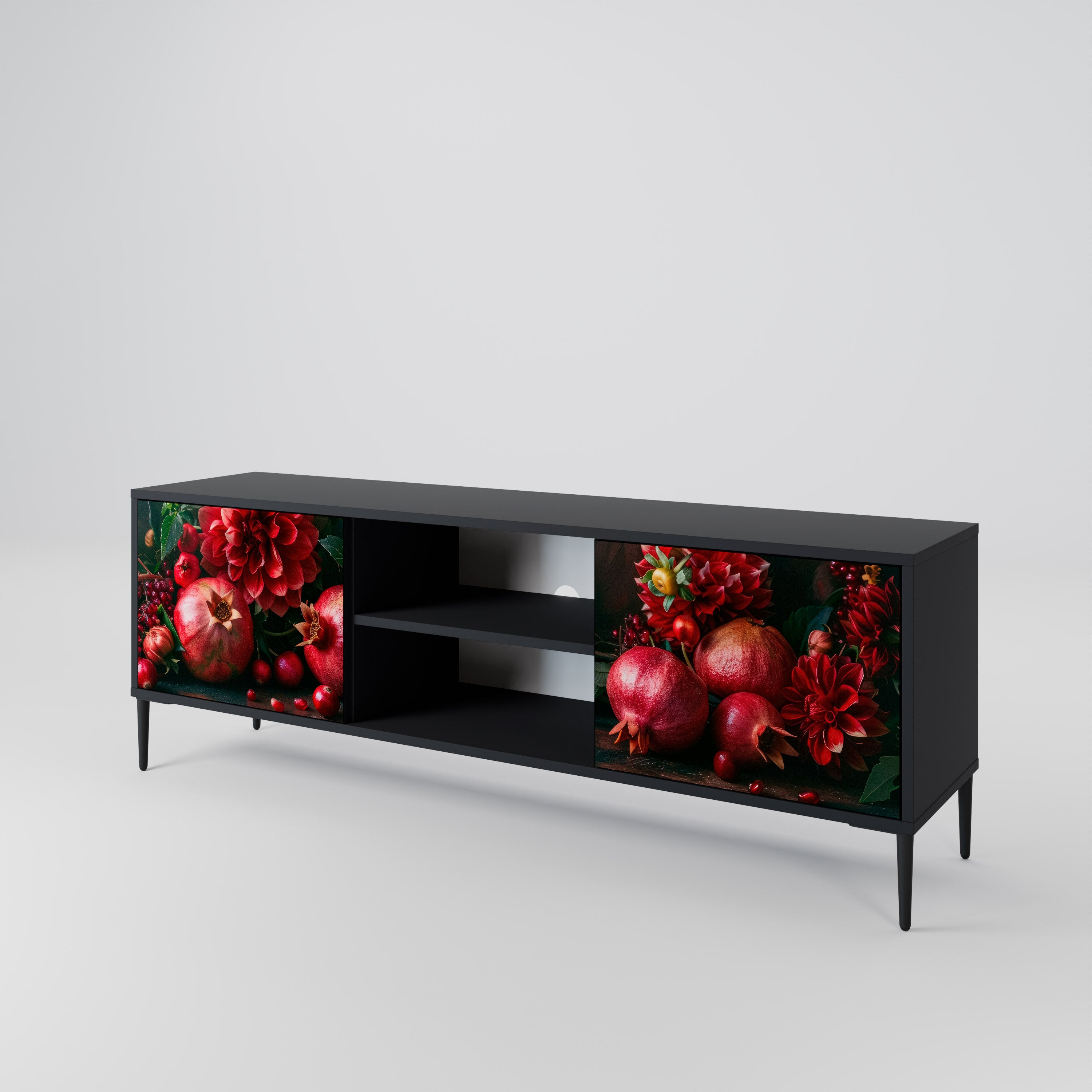 Mueble de TV de 2 puertas DAHLIAS AND POMEGRANATES en acabado negro