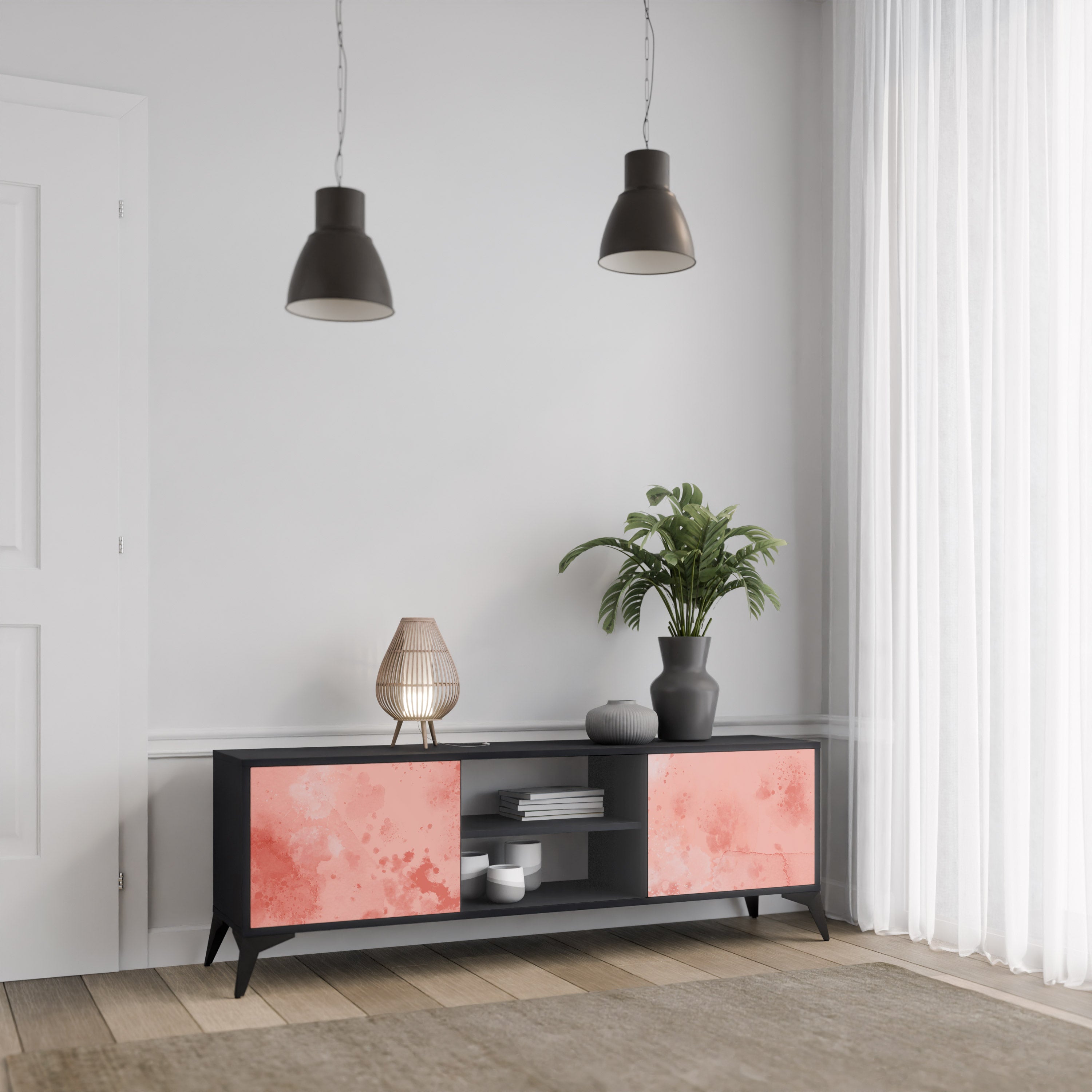 Mueble de TV de 2 puertas CRANE DANCE con acabado negro