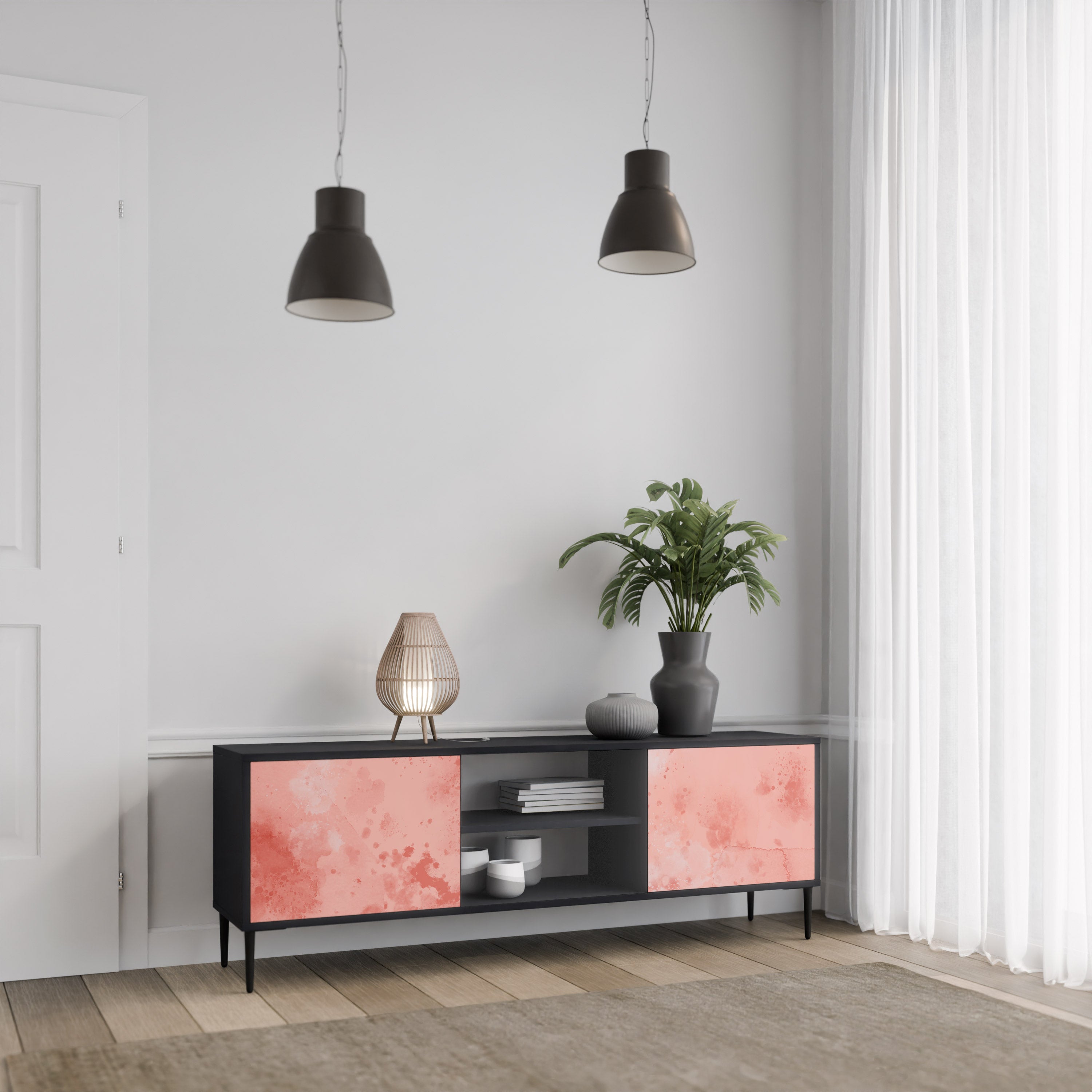 Mueble de TV de 2 puertas CRANE DANCE con acabado negro