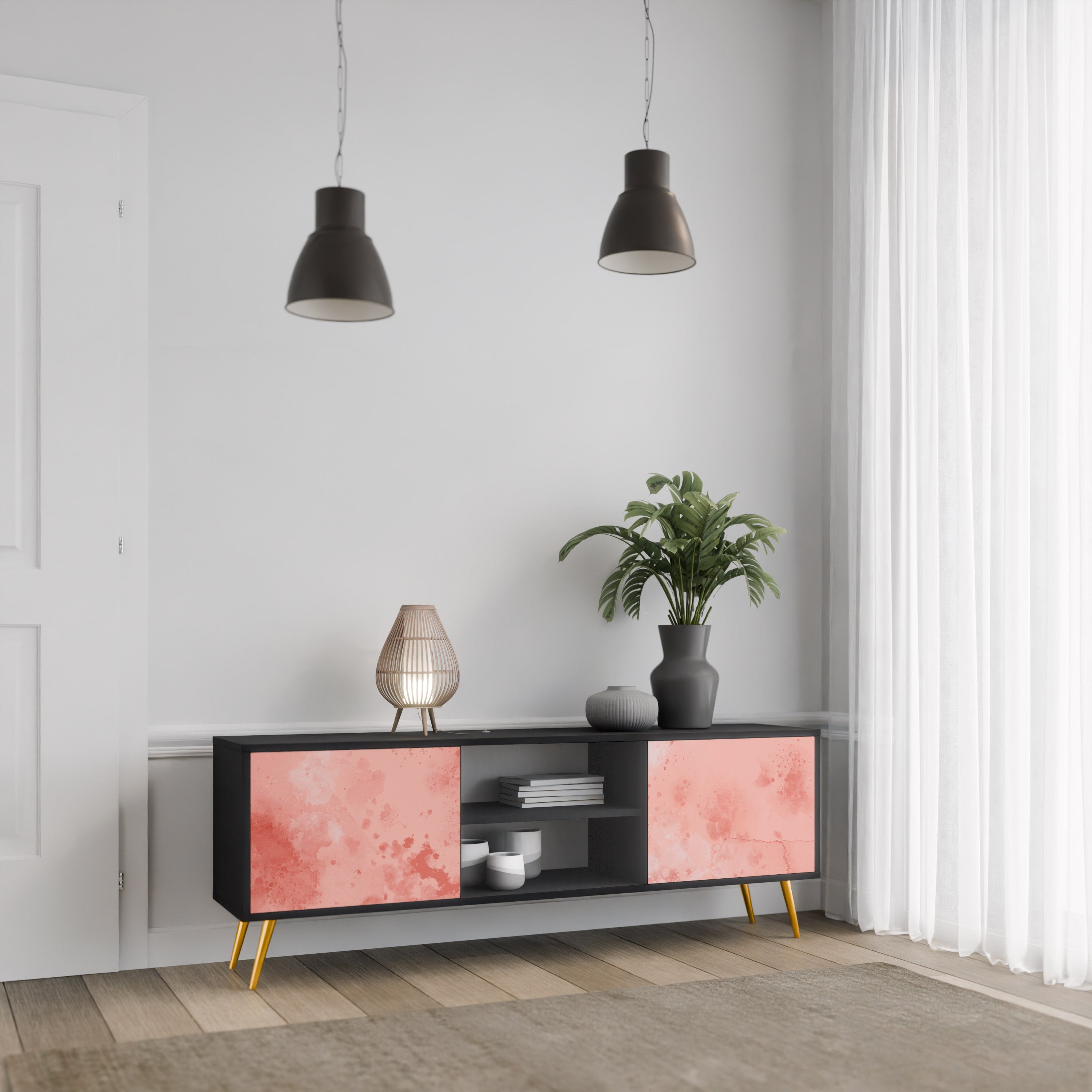 Mueble de TV de 2 puertas CRANE DANCE con acabado negro