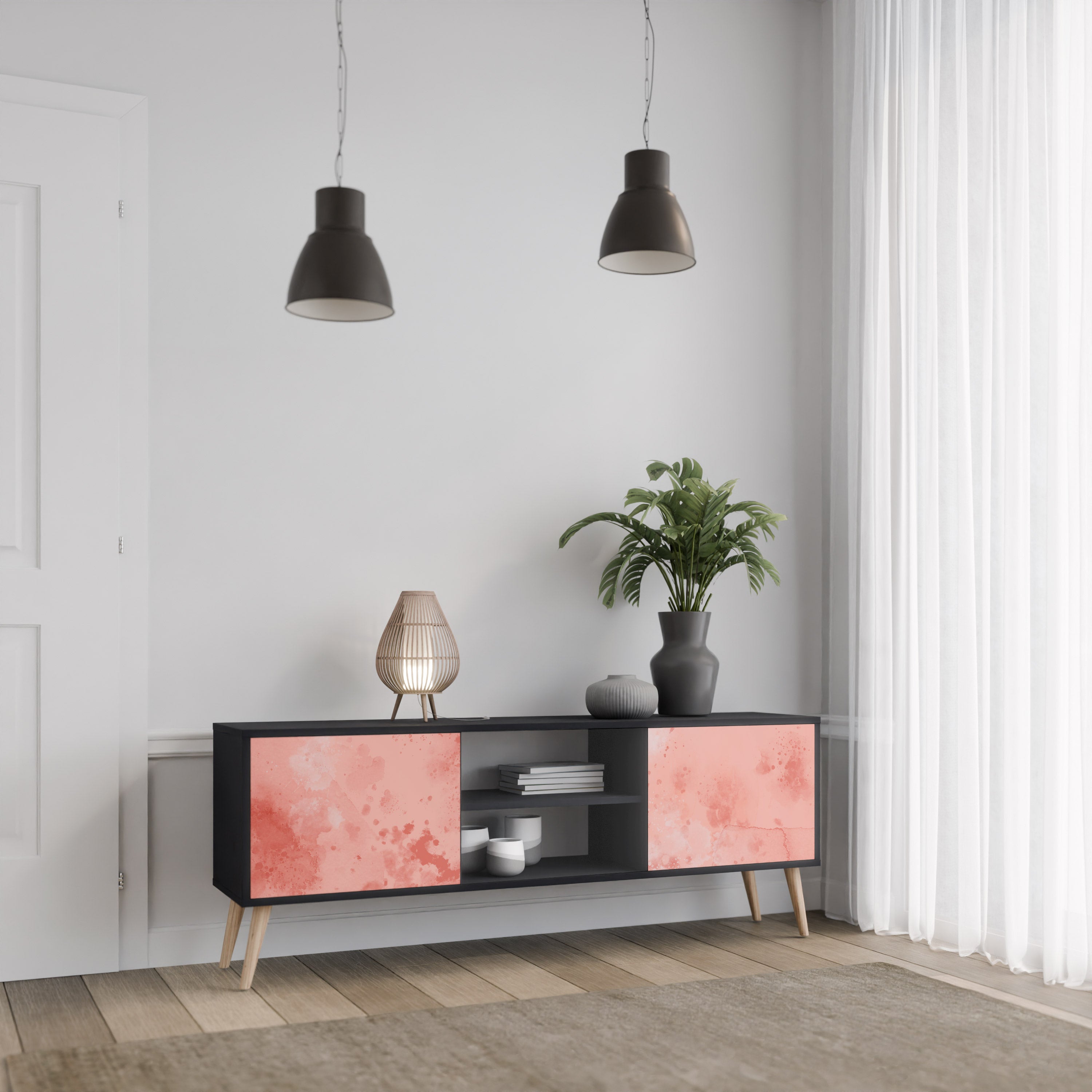Mueble de TV de 2 puertas CRANE DANCE con acabado negro