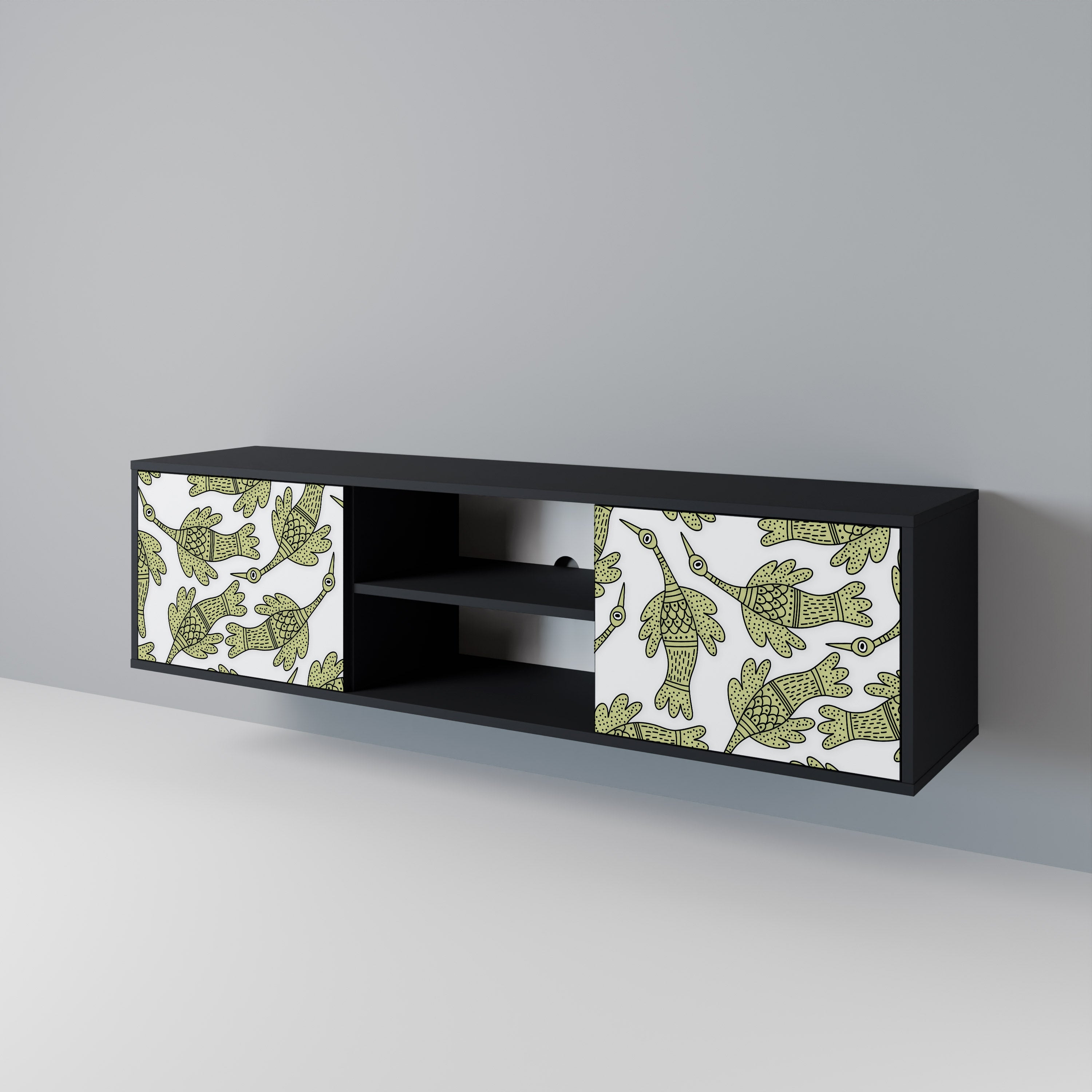 Mueble de TV de 2 puertas SEEDLING SONGBIRD con acabado negro