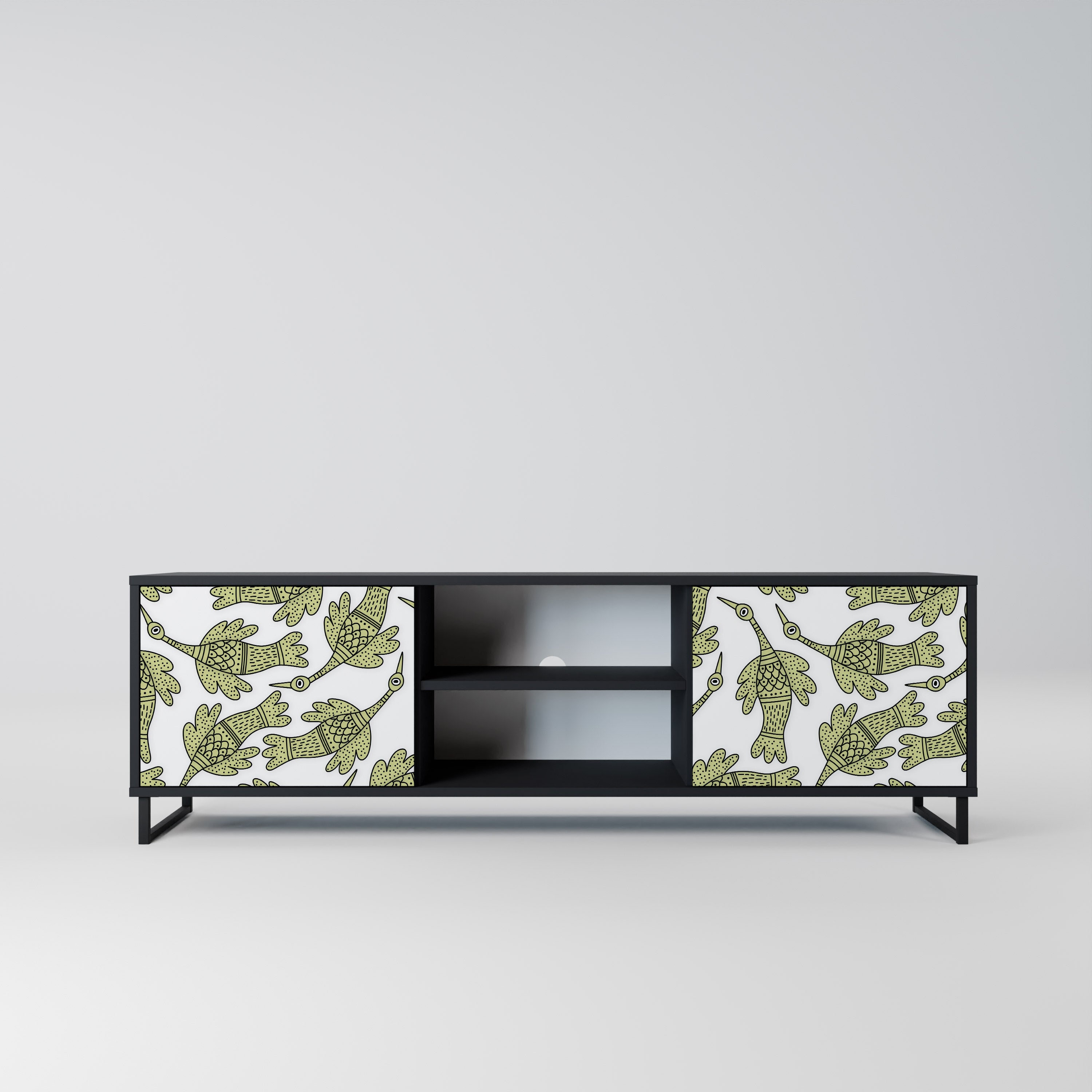 Mueble de TV de 2 puertas SEEDLING SONGBIRD con acabado negro