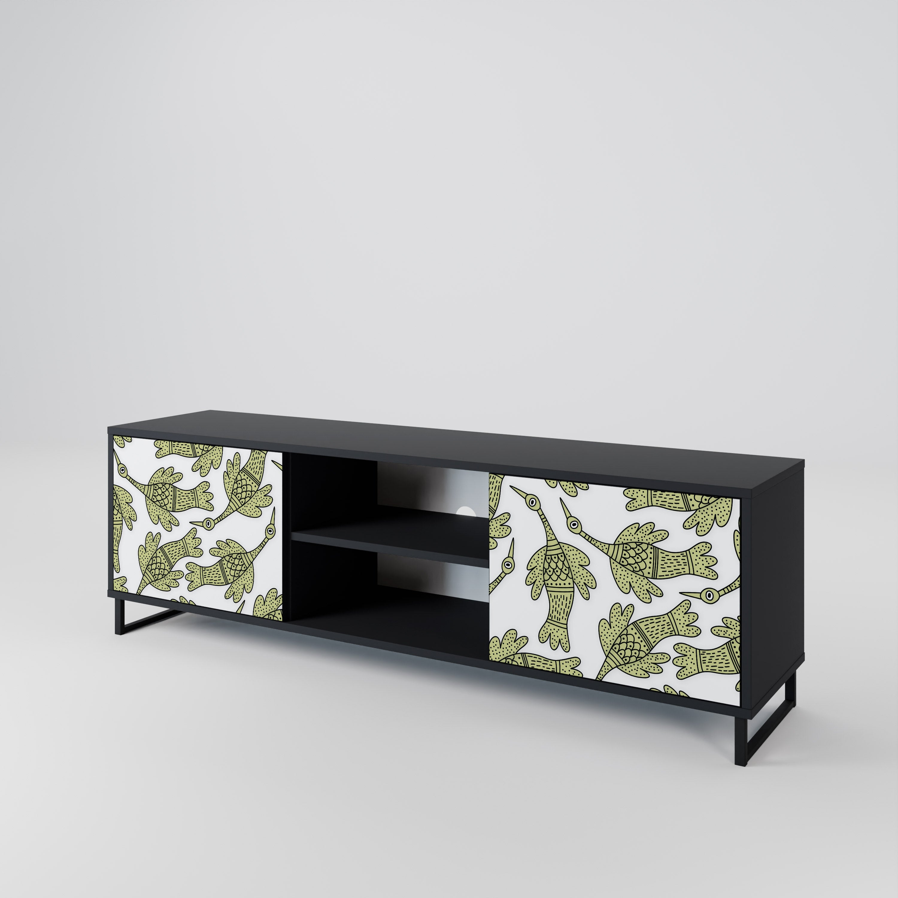 Mueble de TV de 2 puertas SEEDLING SONGBIRD con acabado negro