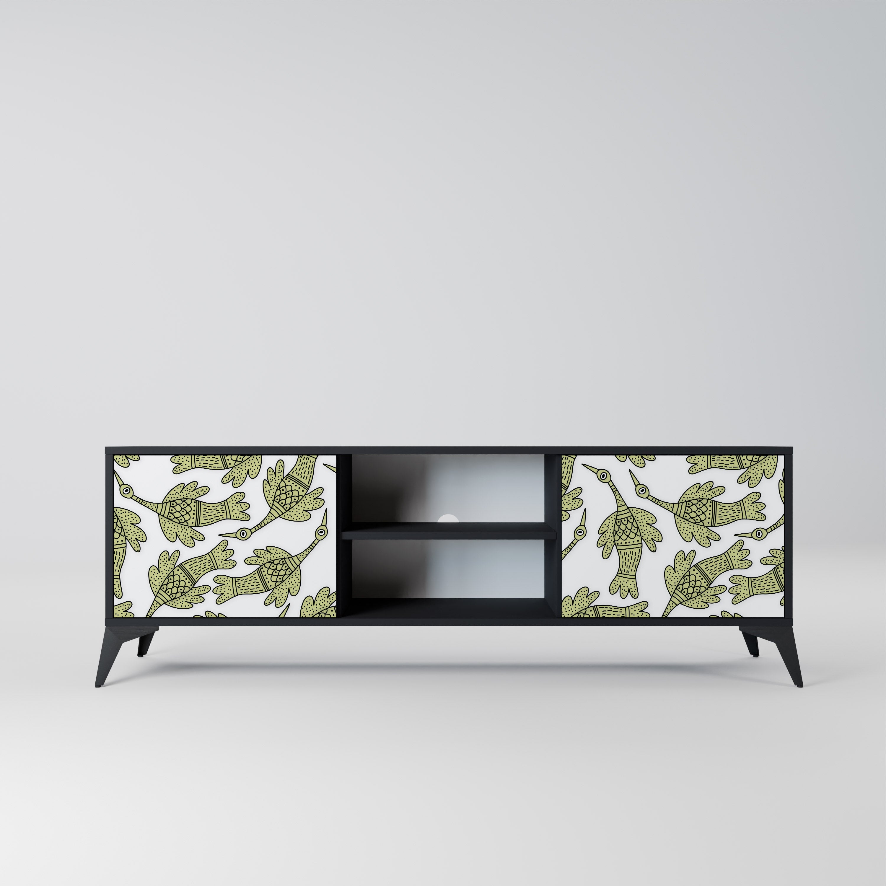 Mueble de TV de 2 puertas SEEDLING SONGBIRD con acabado negro