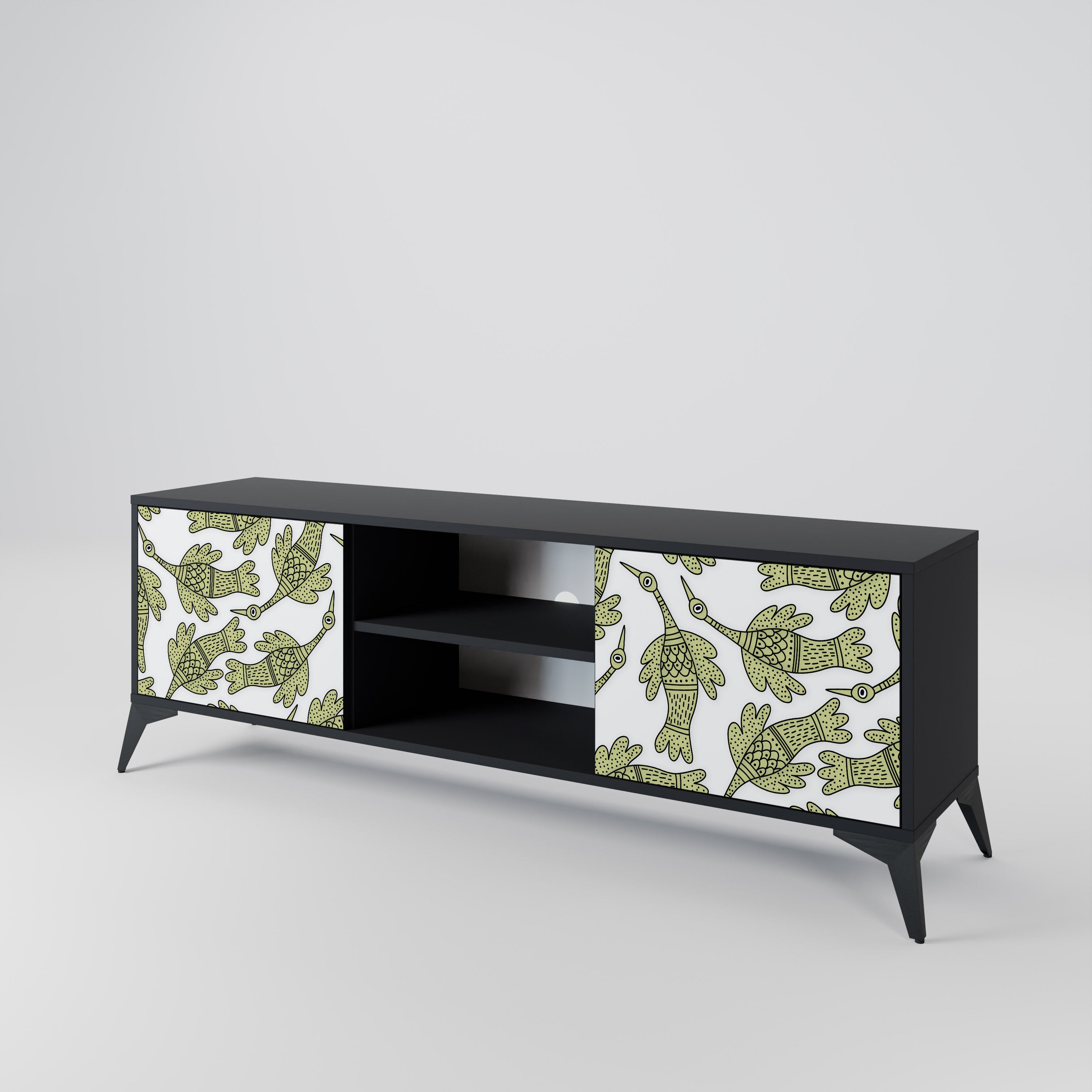 Mueble de TV de 2 puertas SEEDLING SONGBIRD con acabado negro