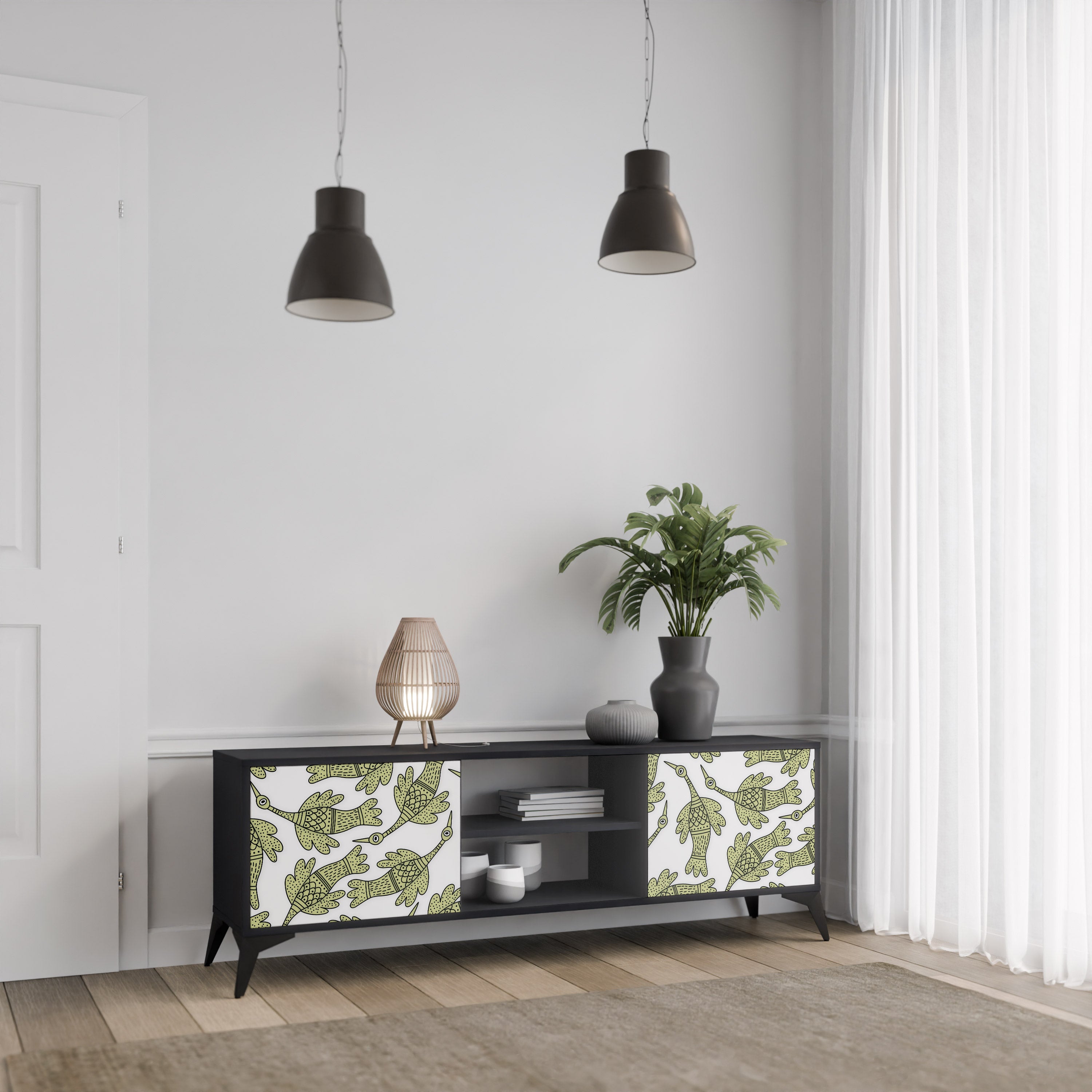 Mueble de TV de 2 puertas SEEDLING SONGBIRD con acabado negro