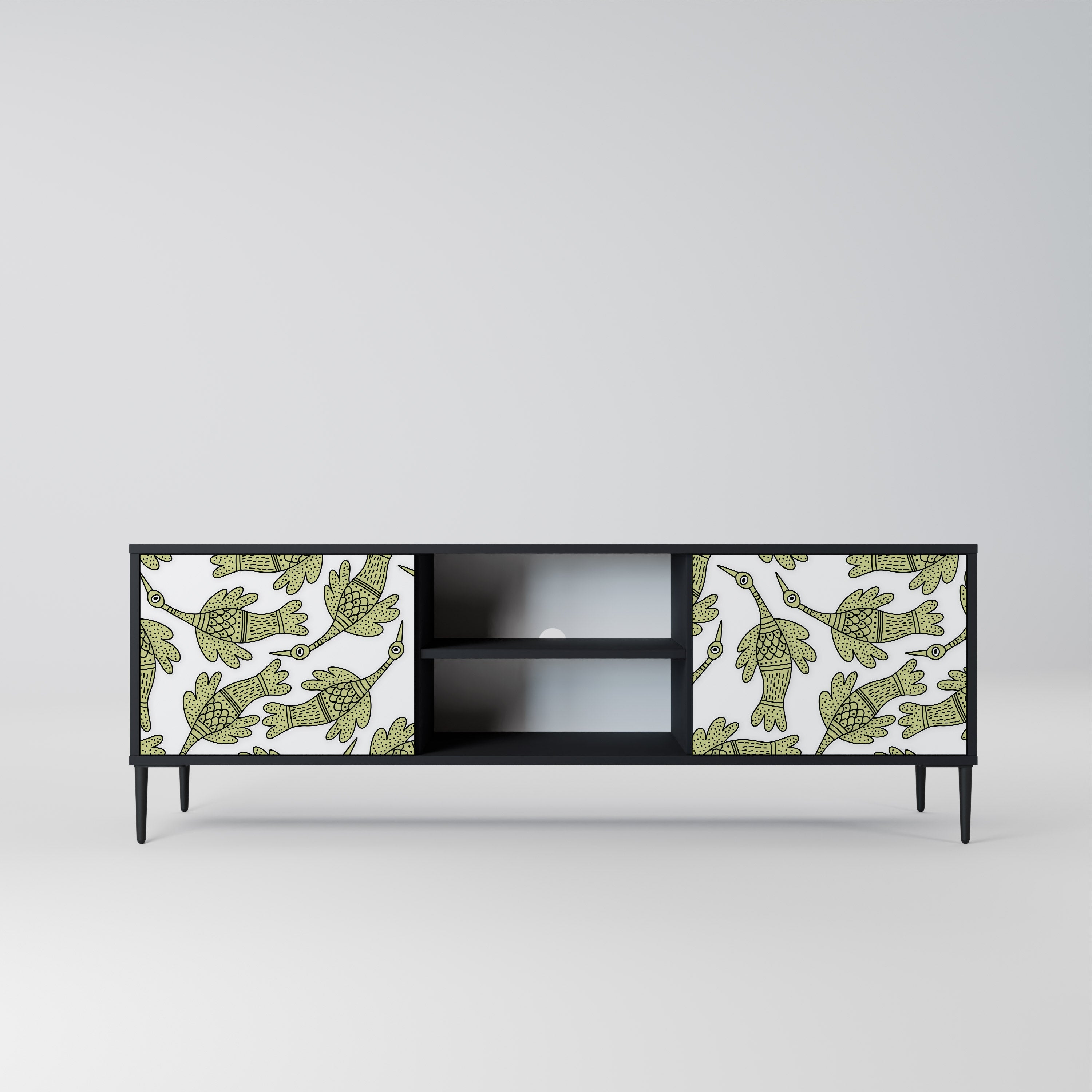 Mueble de TV de 2 puertas SEEDLING SONGBIRD con acabado negro