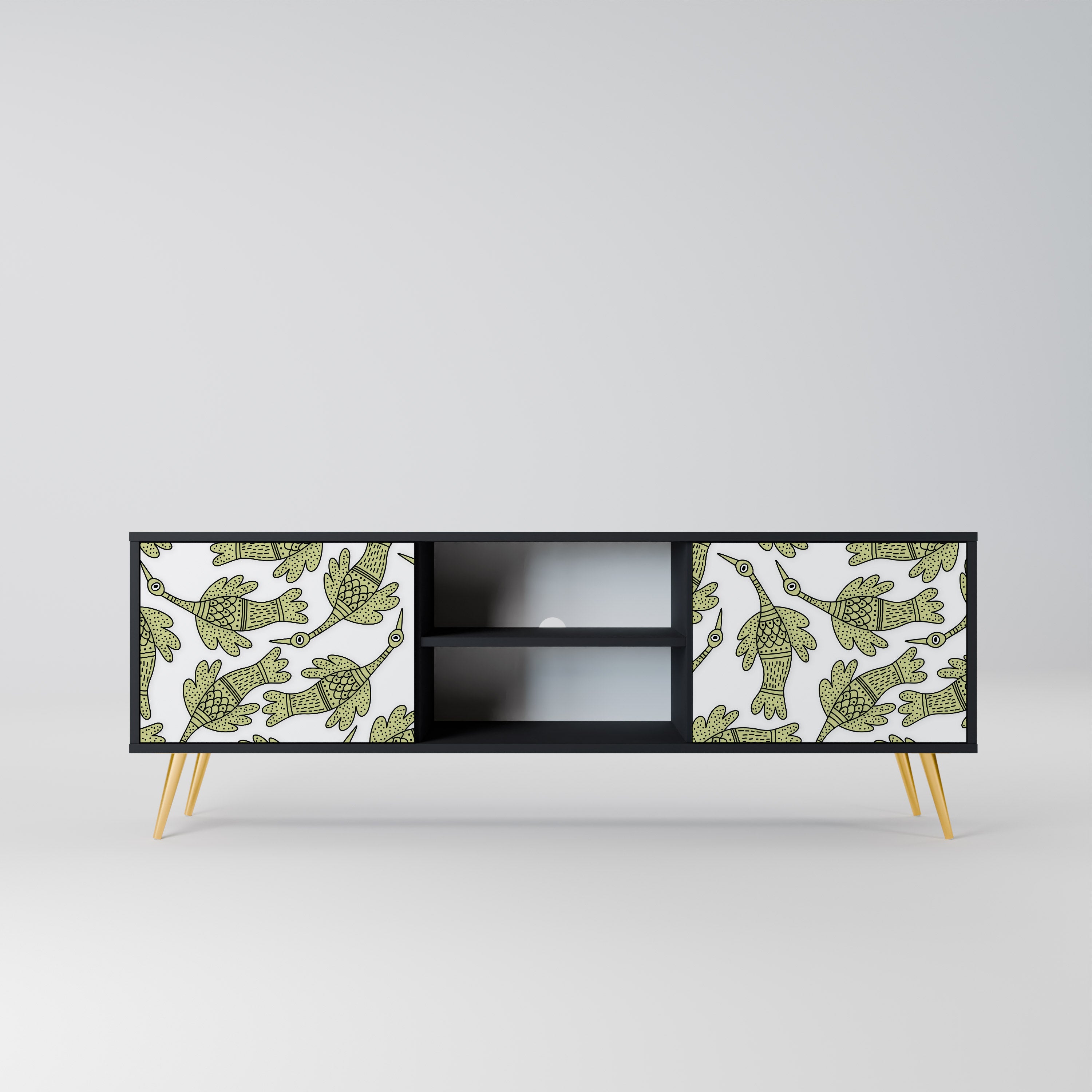 Mueble de TV de 2 puertas SEEDLING SONGBIRD con acabado negro