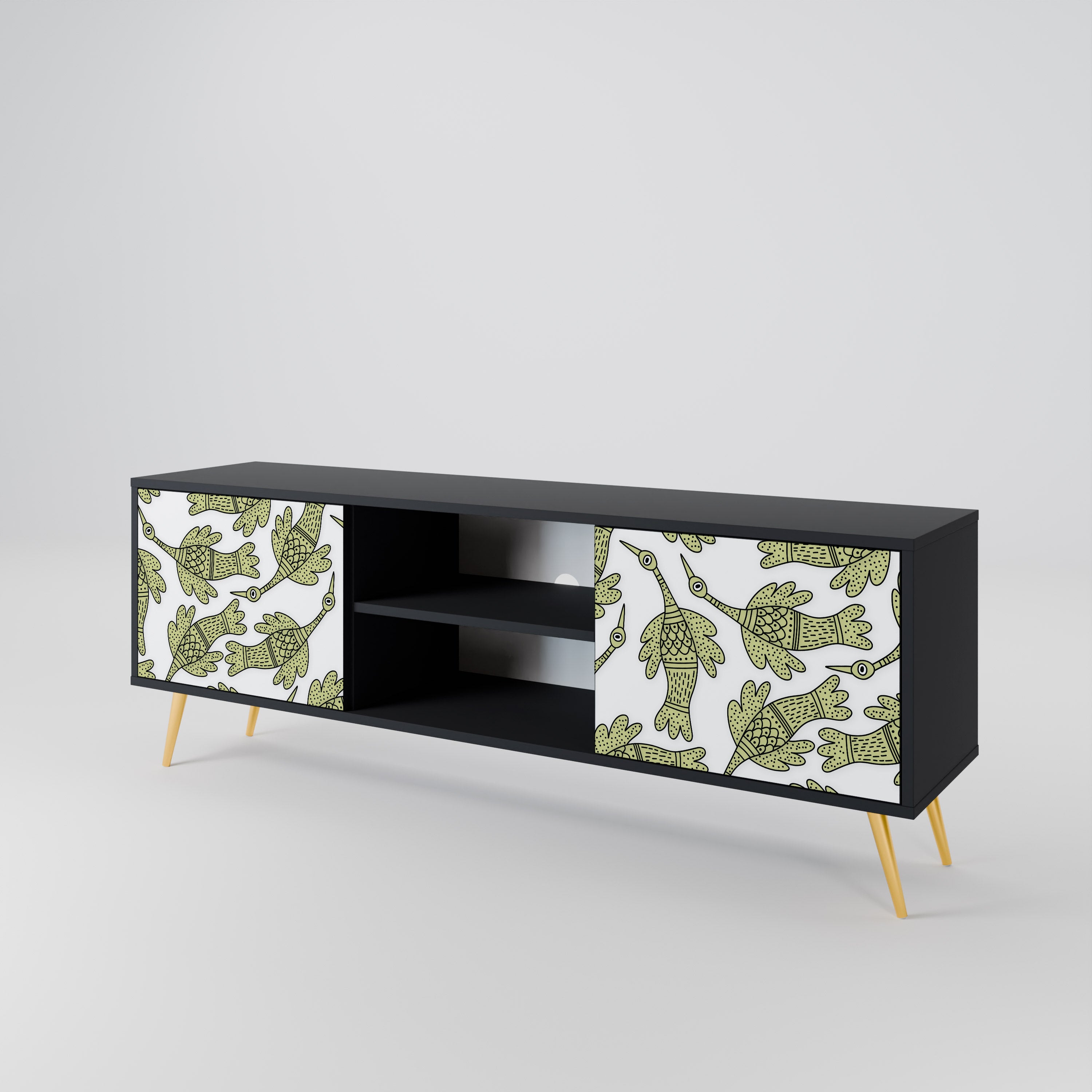 Mueble de TV de 2 puertas SEEDLING SONGBIRD con acabado negro