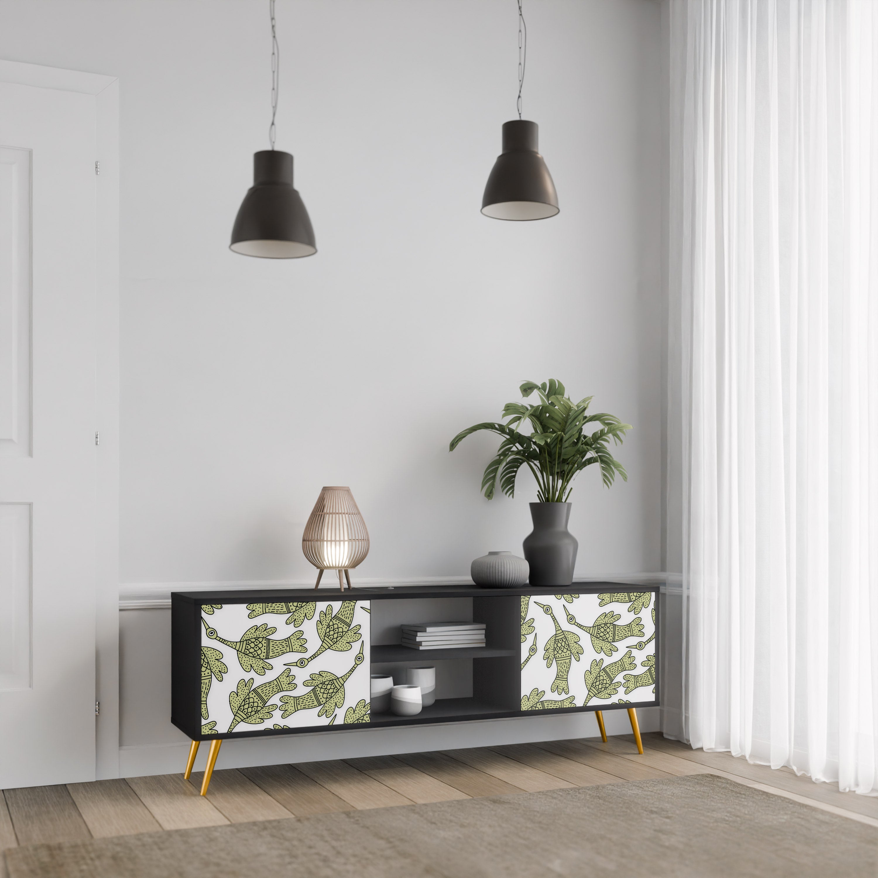 Mueble de TV de 2 puertas SEEDLING SONGBIRD con acabado negro
