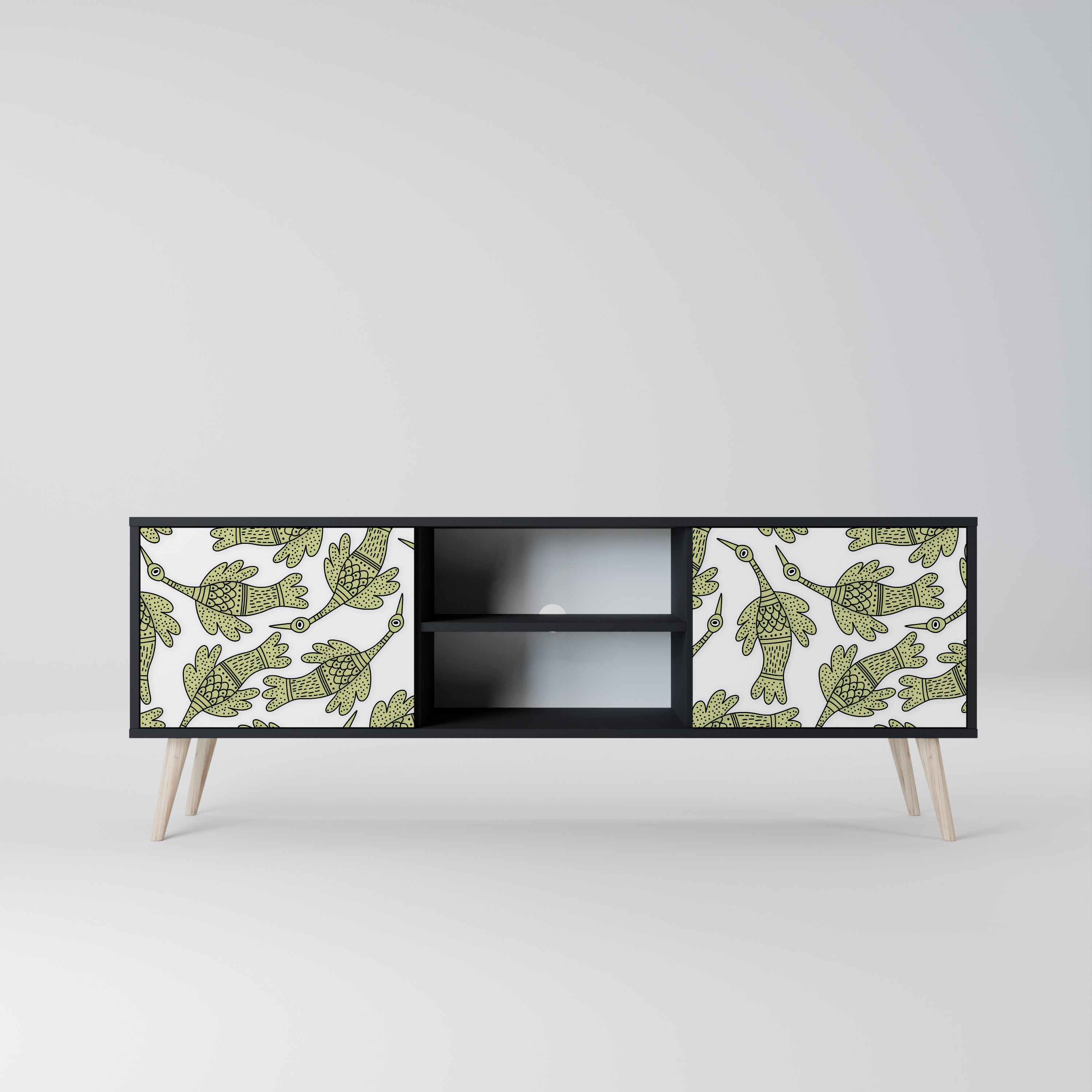 Mueble de TV de 2 puertas SEEDLING SONGBIRD con acabado negro