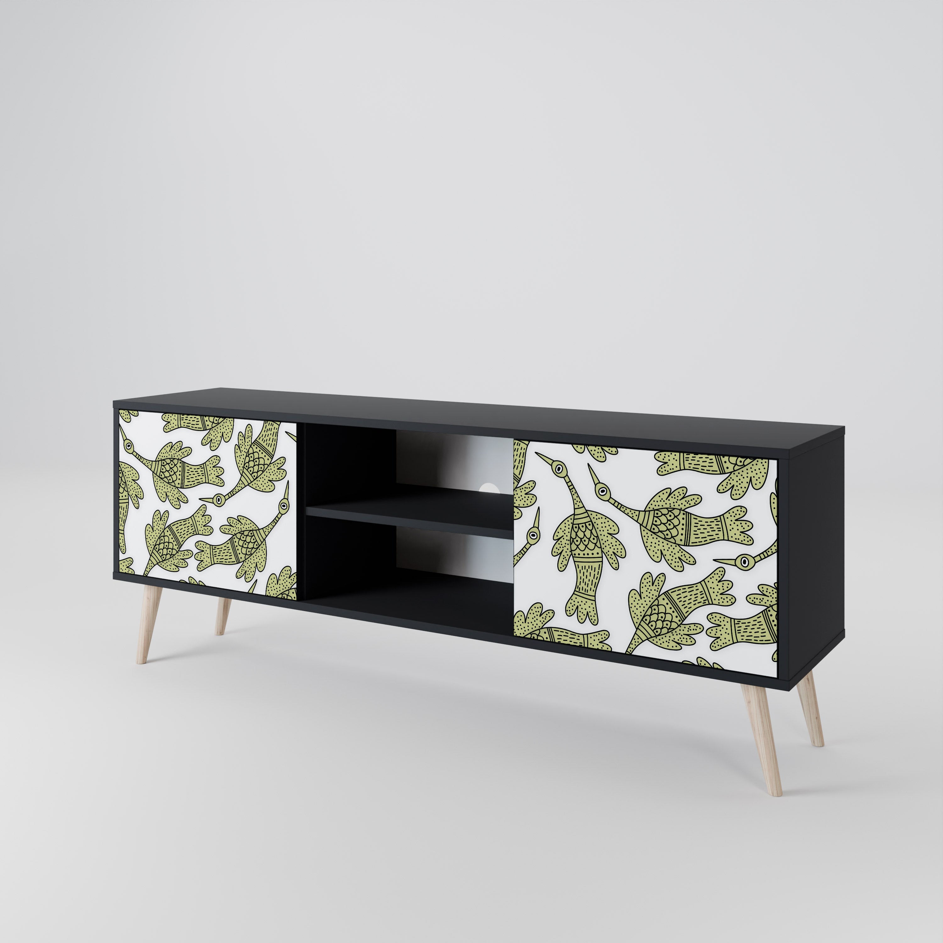 Mueble de TV de 2 puertas SEEDLING SONGBIRD con acabado negro