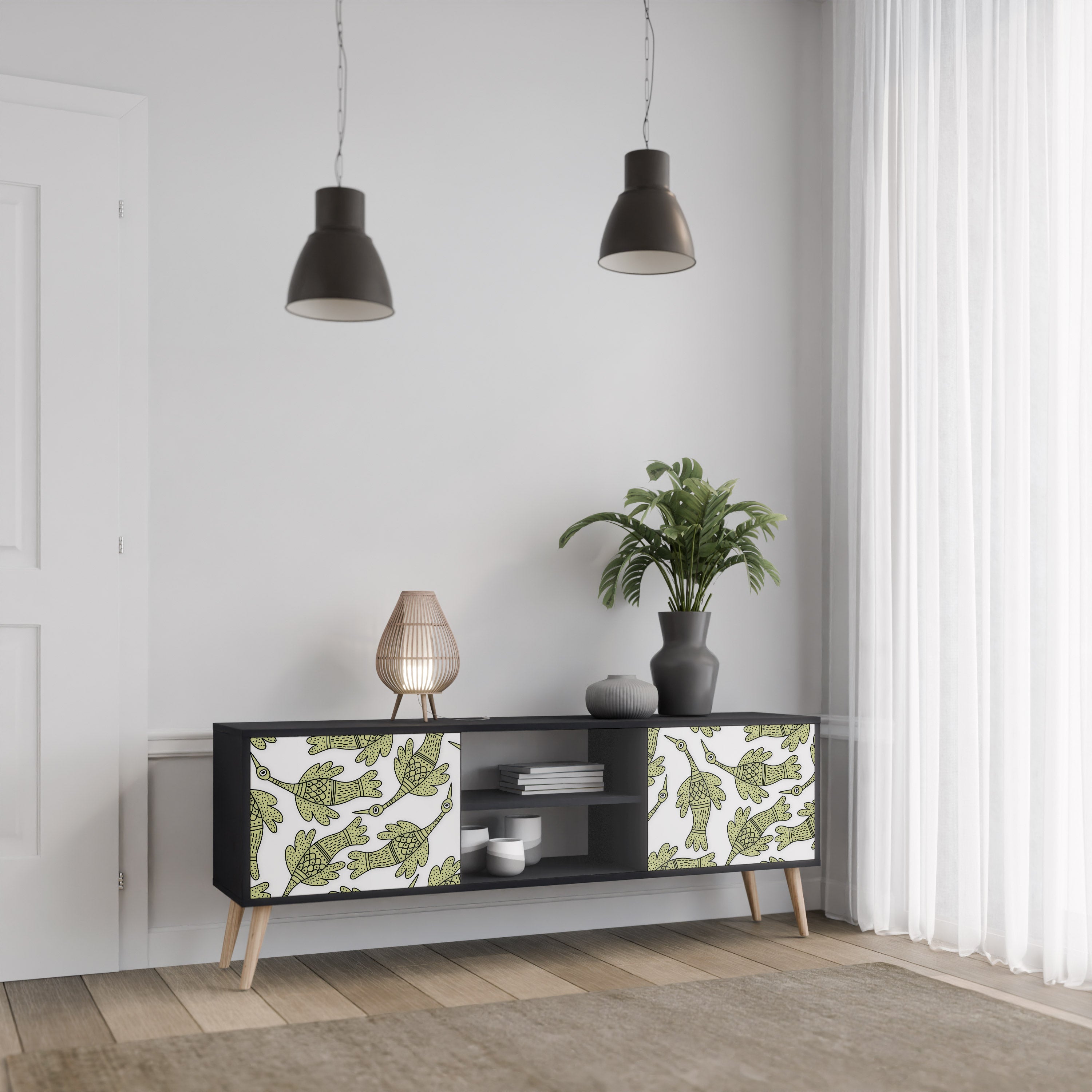 Mueble de TV de 2 puertas SEEDLING SONGBIRD con acabado negro