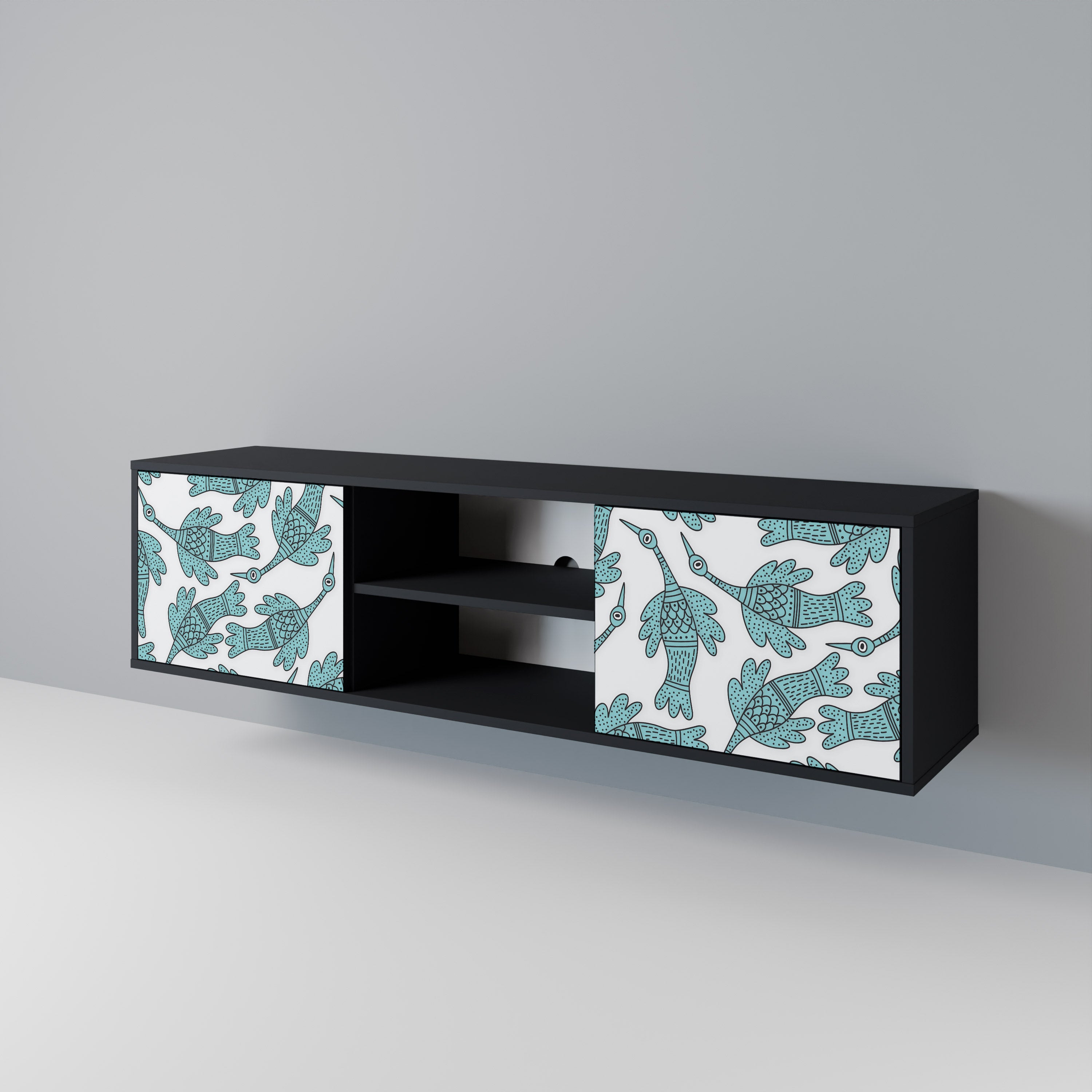 Mueble para TV de 2 puertas WATERSPOUT SONGIBIRD con acabado negro