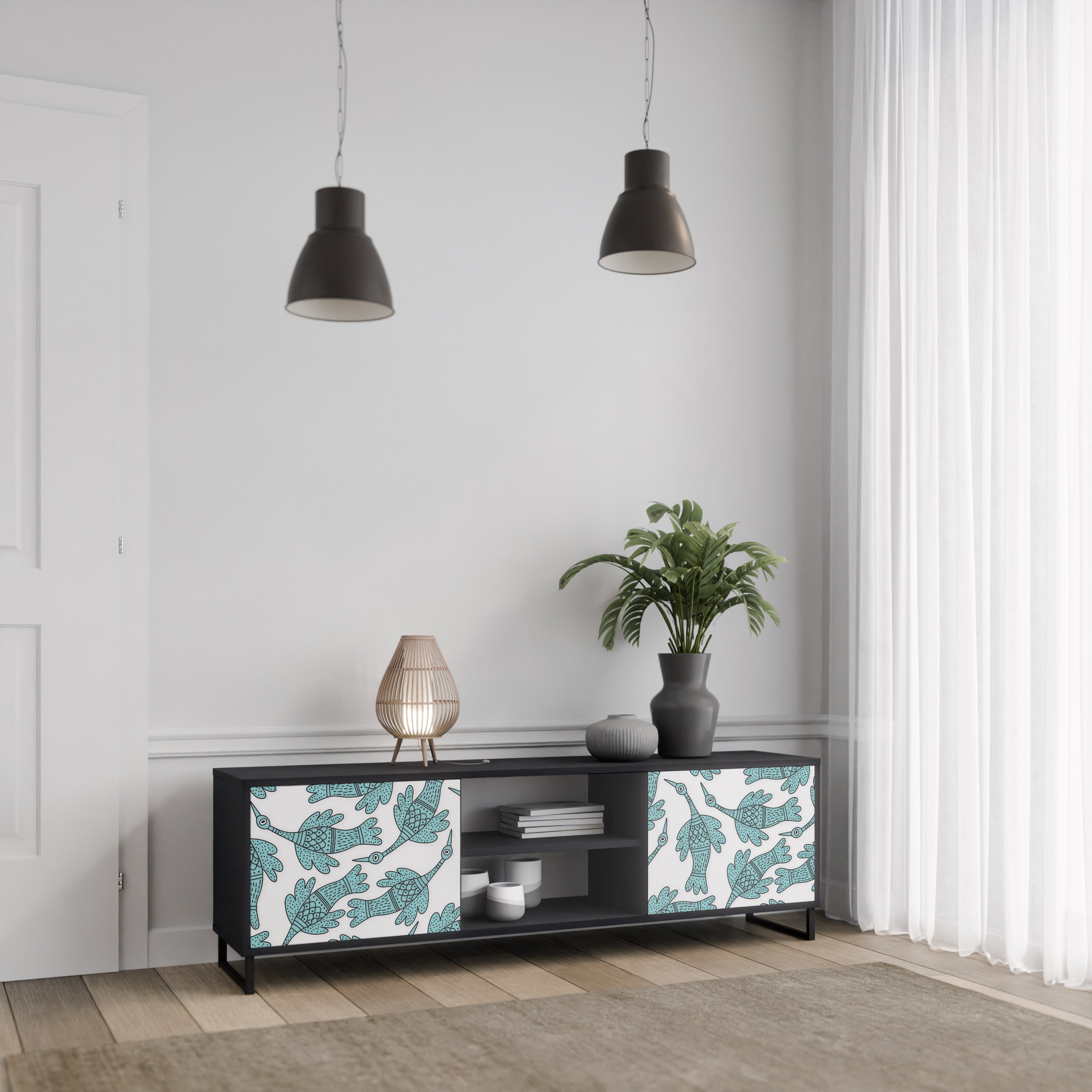 Mueble para TV de 2 puertas WATERSPOUT SONGIBIRD con acabado negro