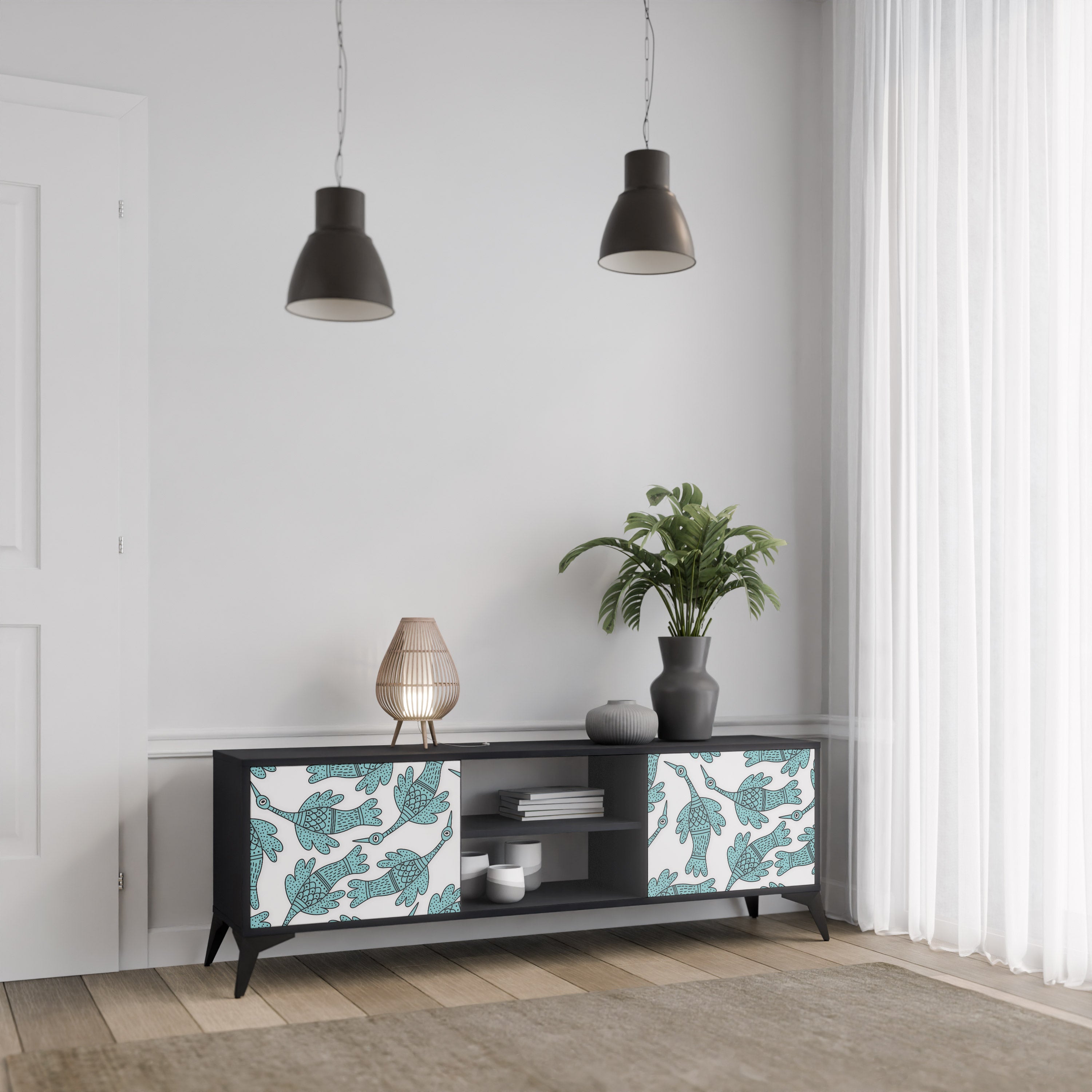 Mueble para TV de 2 puertas WATERSPOUT SONGIBIRD con acabado negro