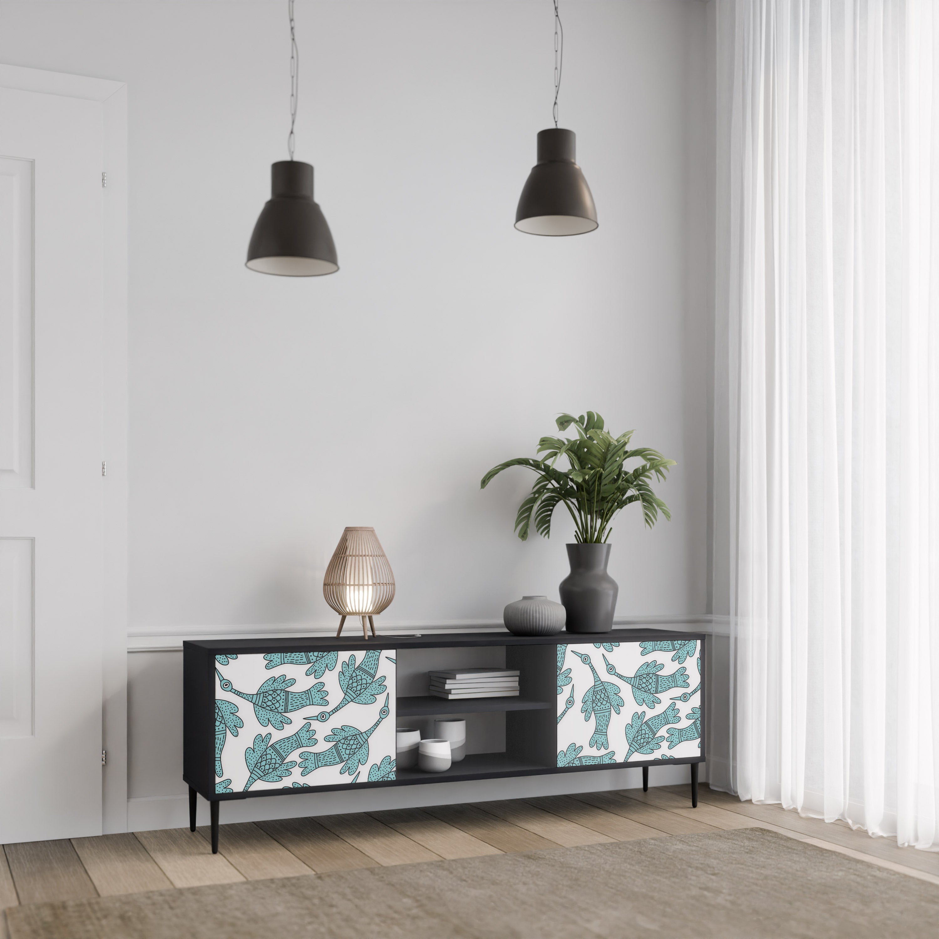 Mueble para TV de 2 puertas WATERSPOUT SONGIBIRD con acabado negro