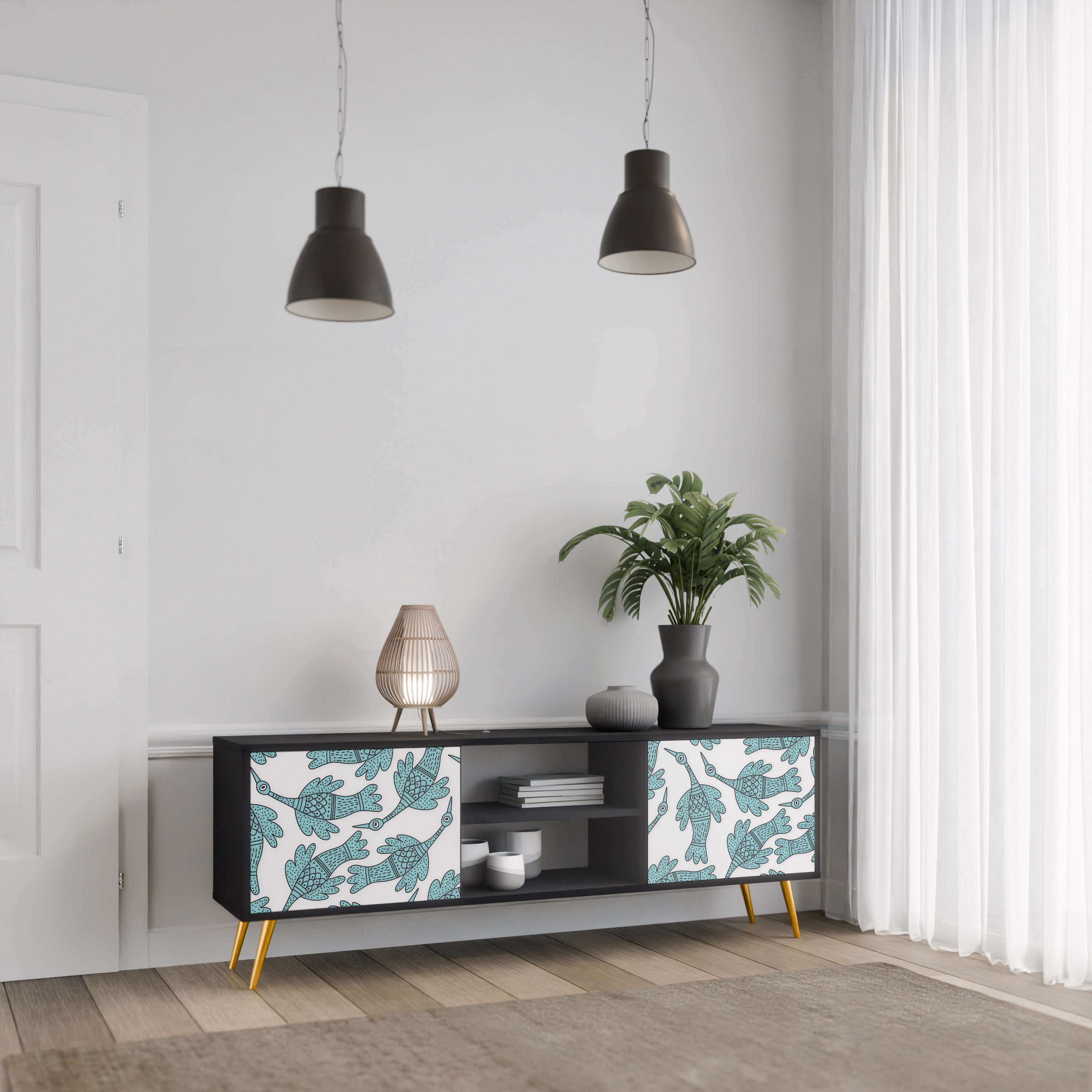 Mueble para TV de 2 puertas WATERSPOUT SONGIBIRD con acabado negro