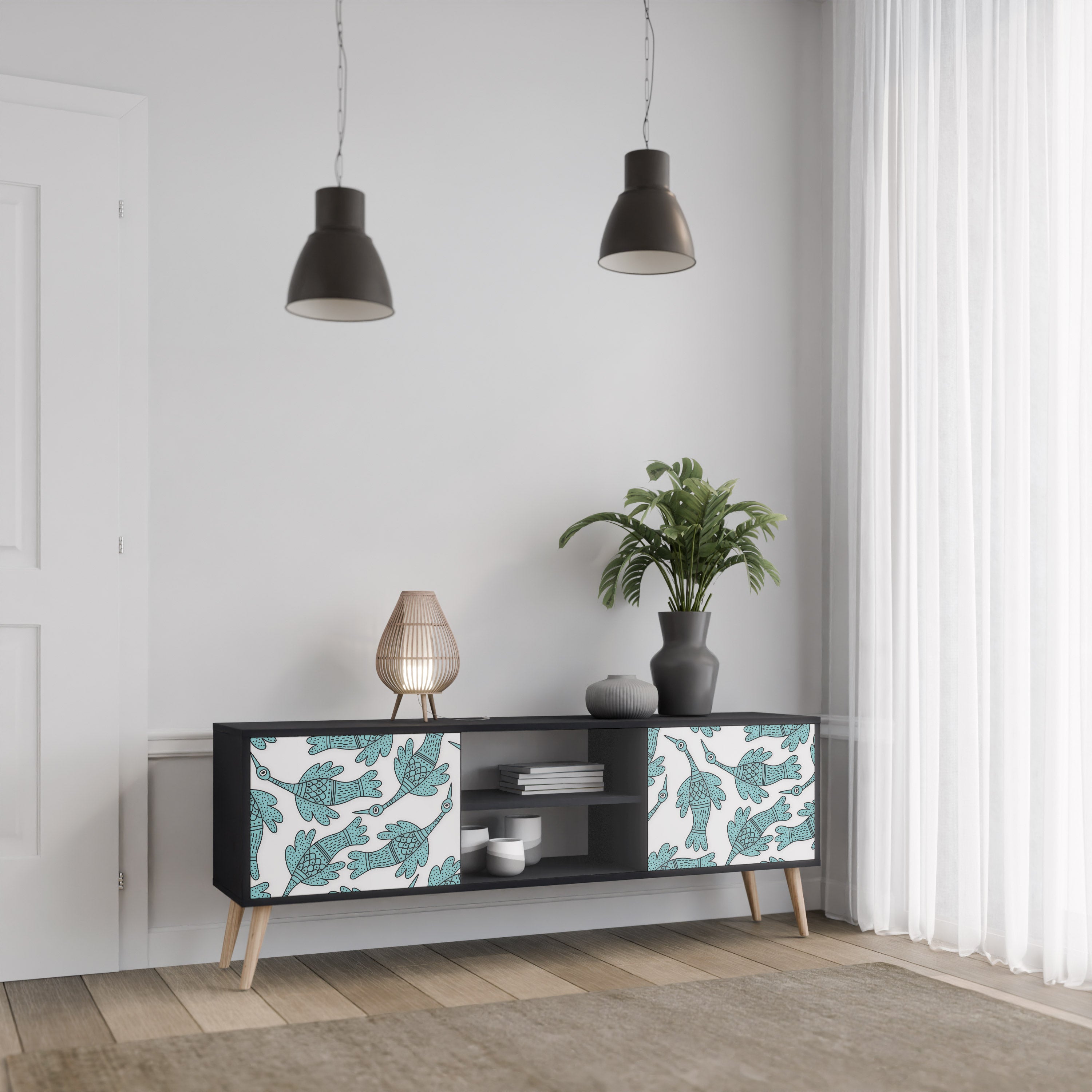 Mueble para TV de 2 puertas WATERSPOUT SONGIBIRD con acabado negro