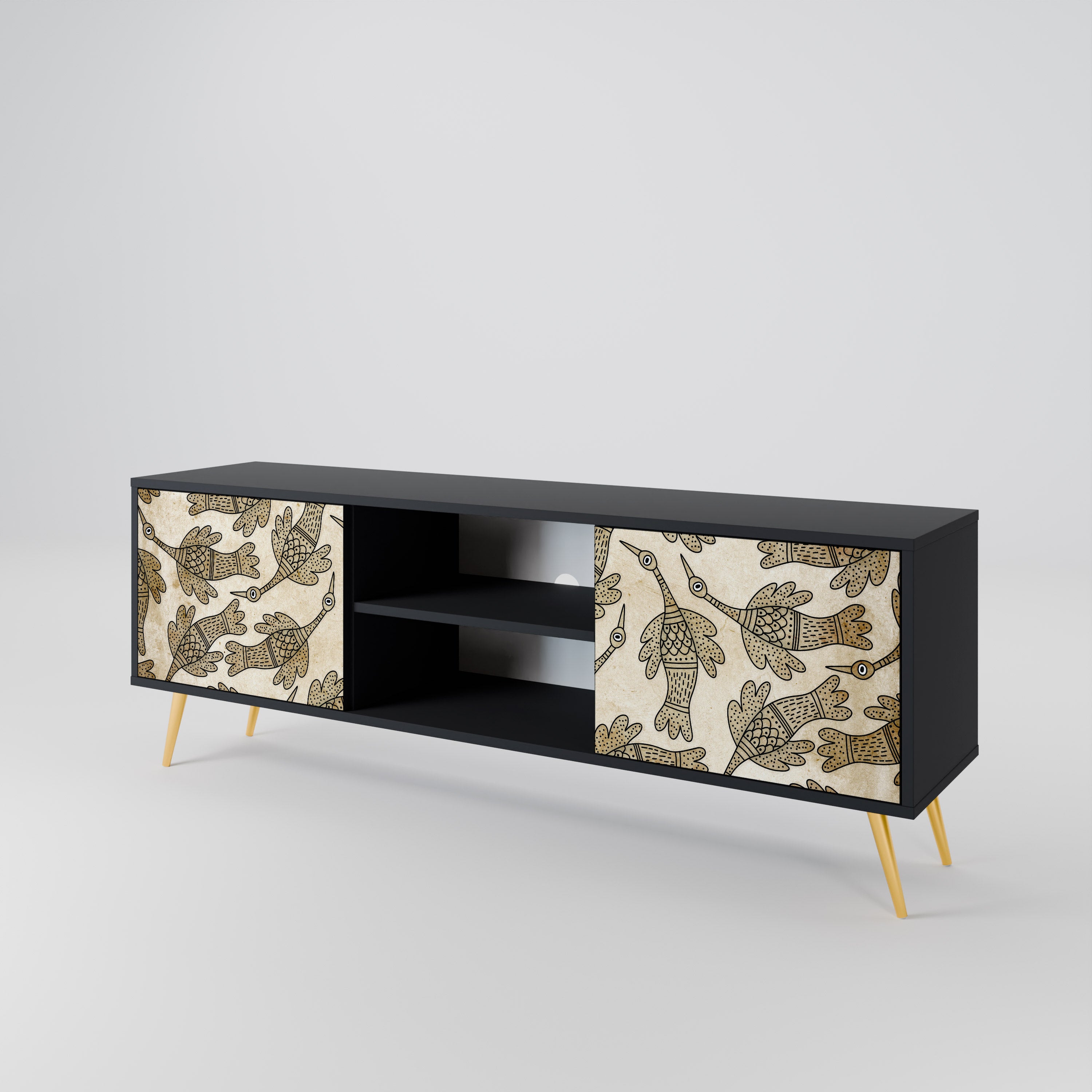 Mueble de TV de 2 puertas ALMONDINE SONGBIRD con acabado negro