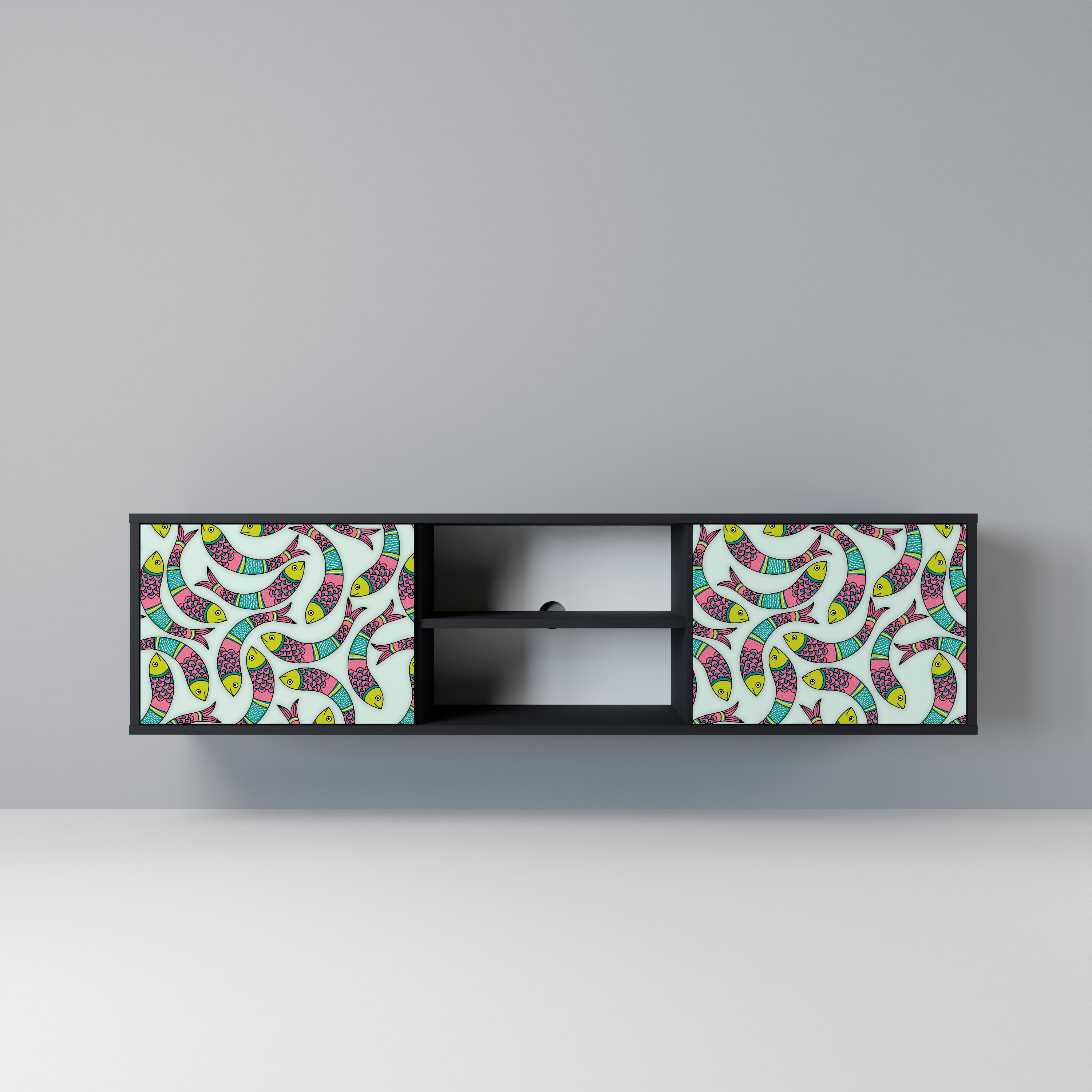 Mueble de TV de 2 puertas INDIAN FISH con acabado negro