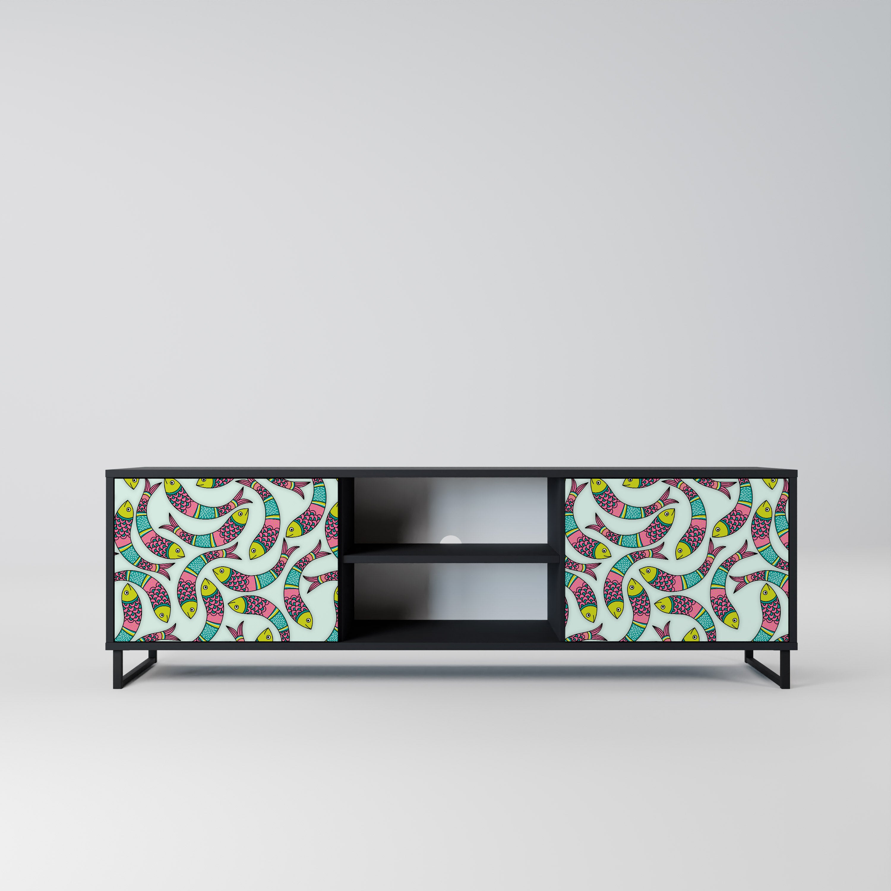 Mueble de TV de 2 puertas INDIAN FISH con acabado negro