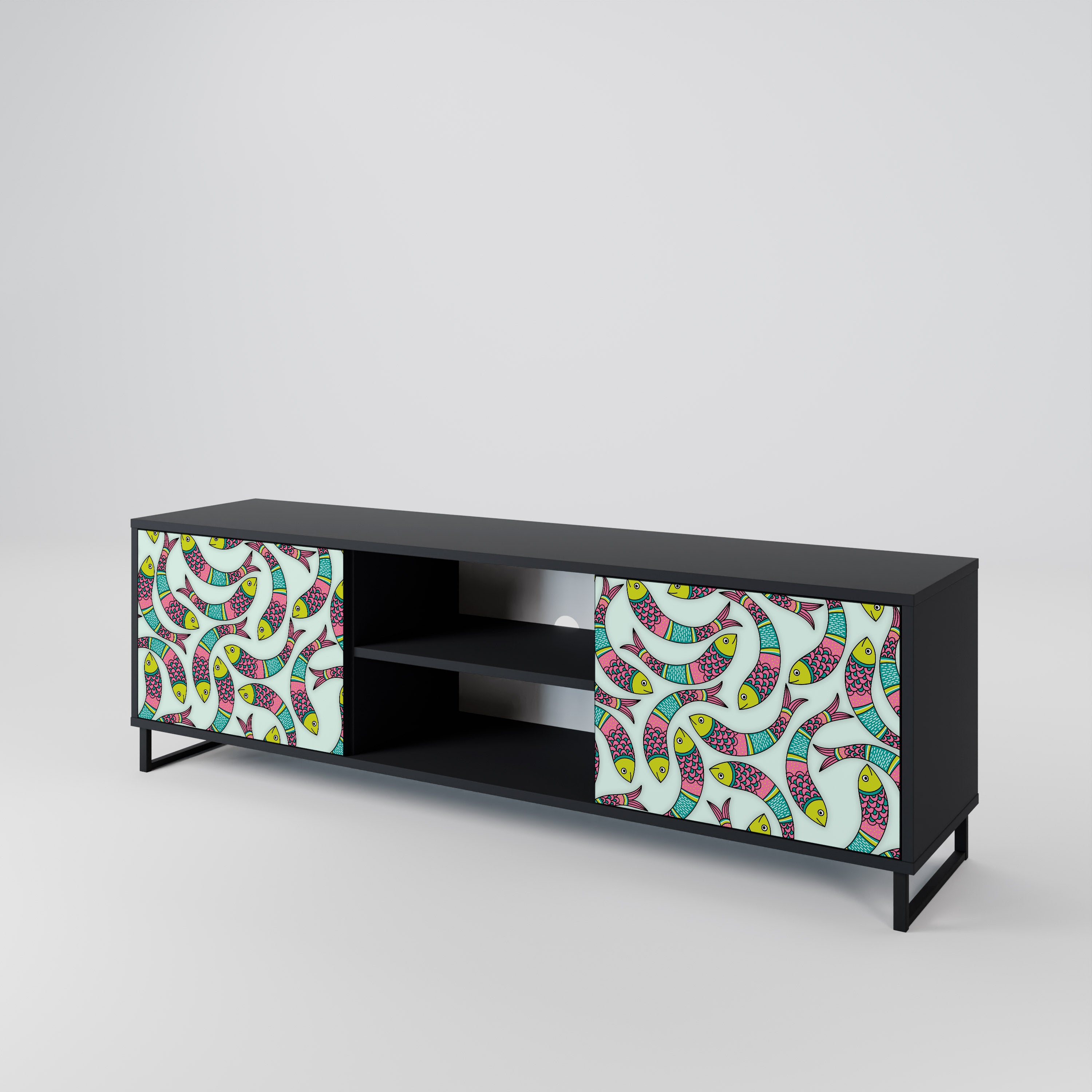 Mueble de TV de 2 puertas INDIAN FISH con acabado negro