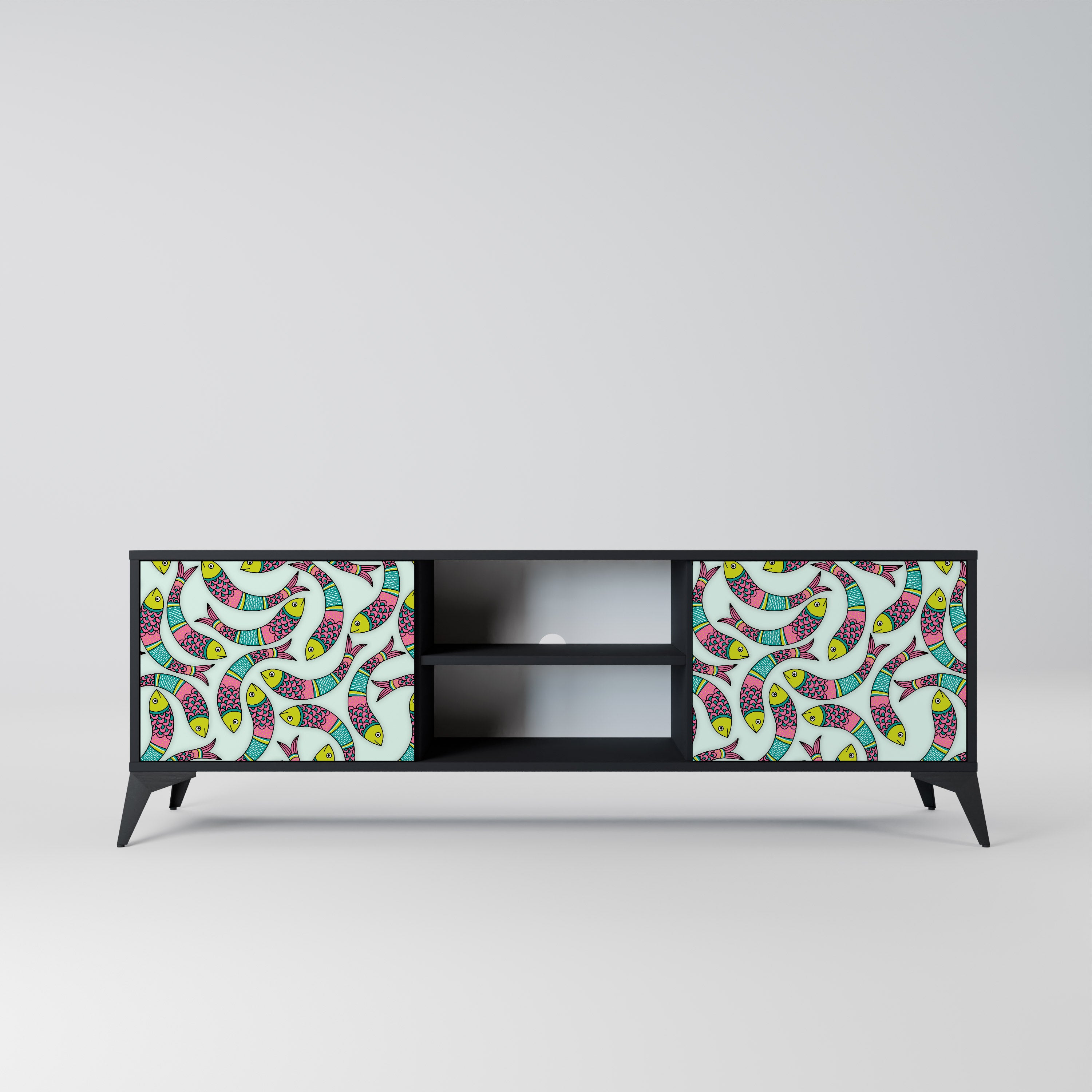 Mueble de TV de 2 puertas INDIAN FISH con acabado negro