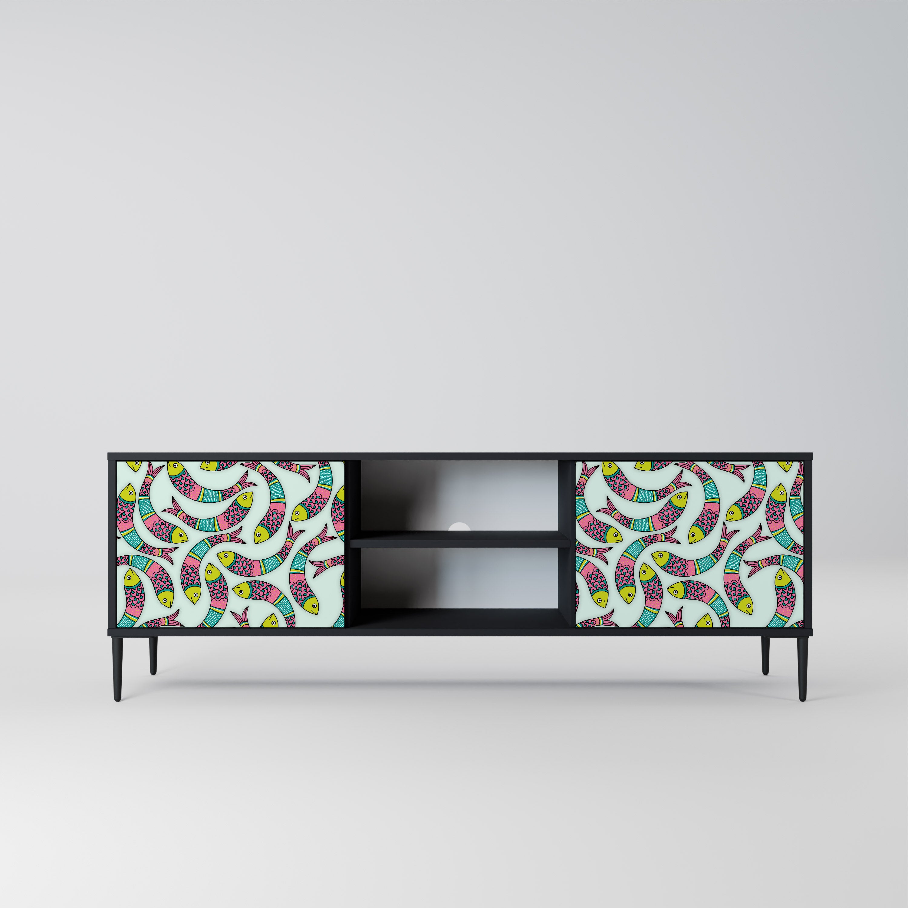 Mueble de TV de 2 puertas INDIAN FISH con acabado negro