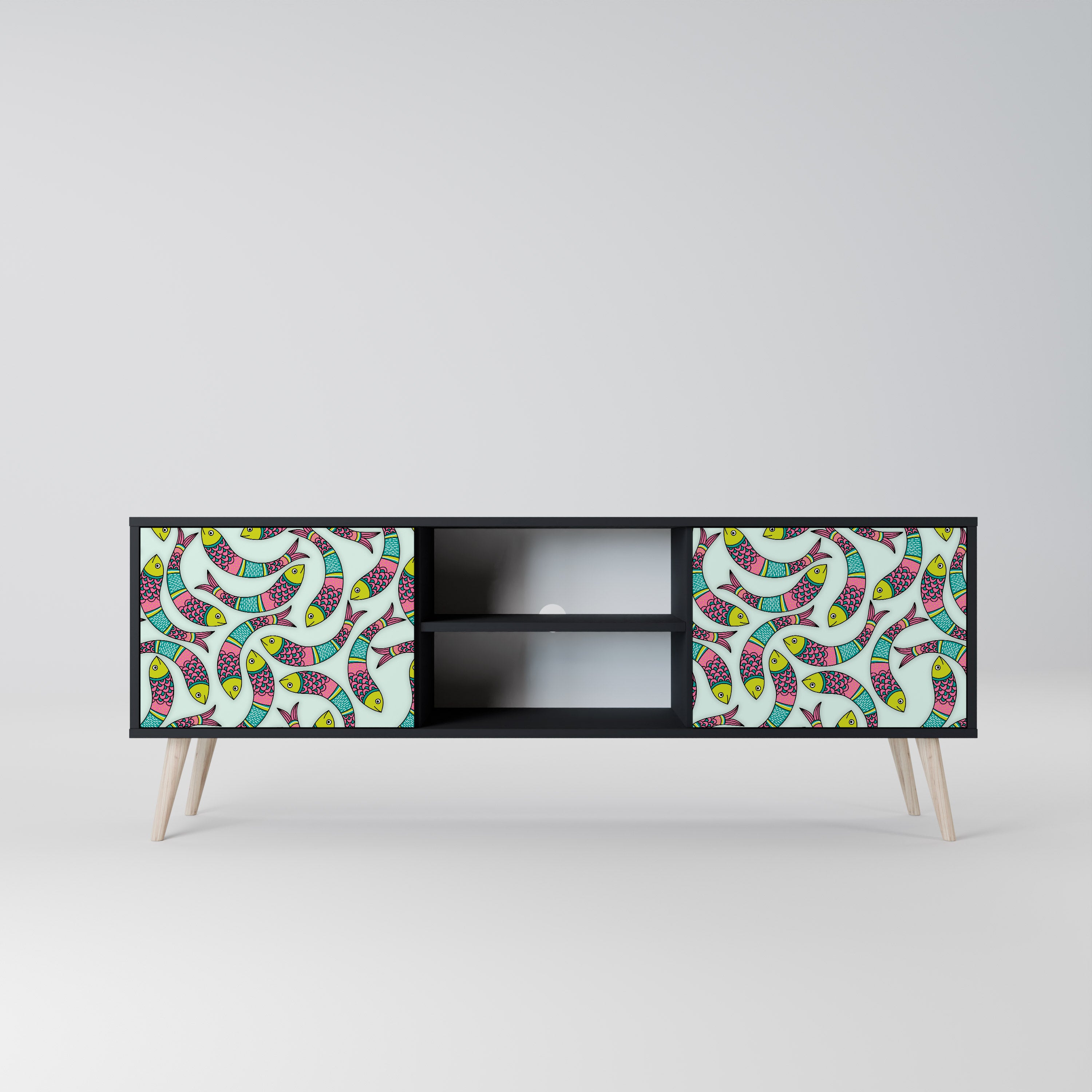 Mueble de TV de 2 puertas INDIAN FISH con acabado negro