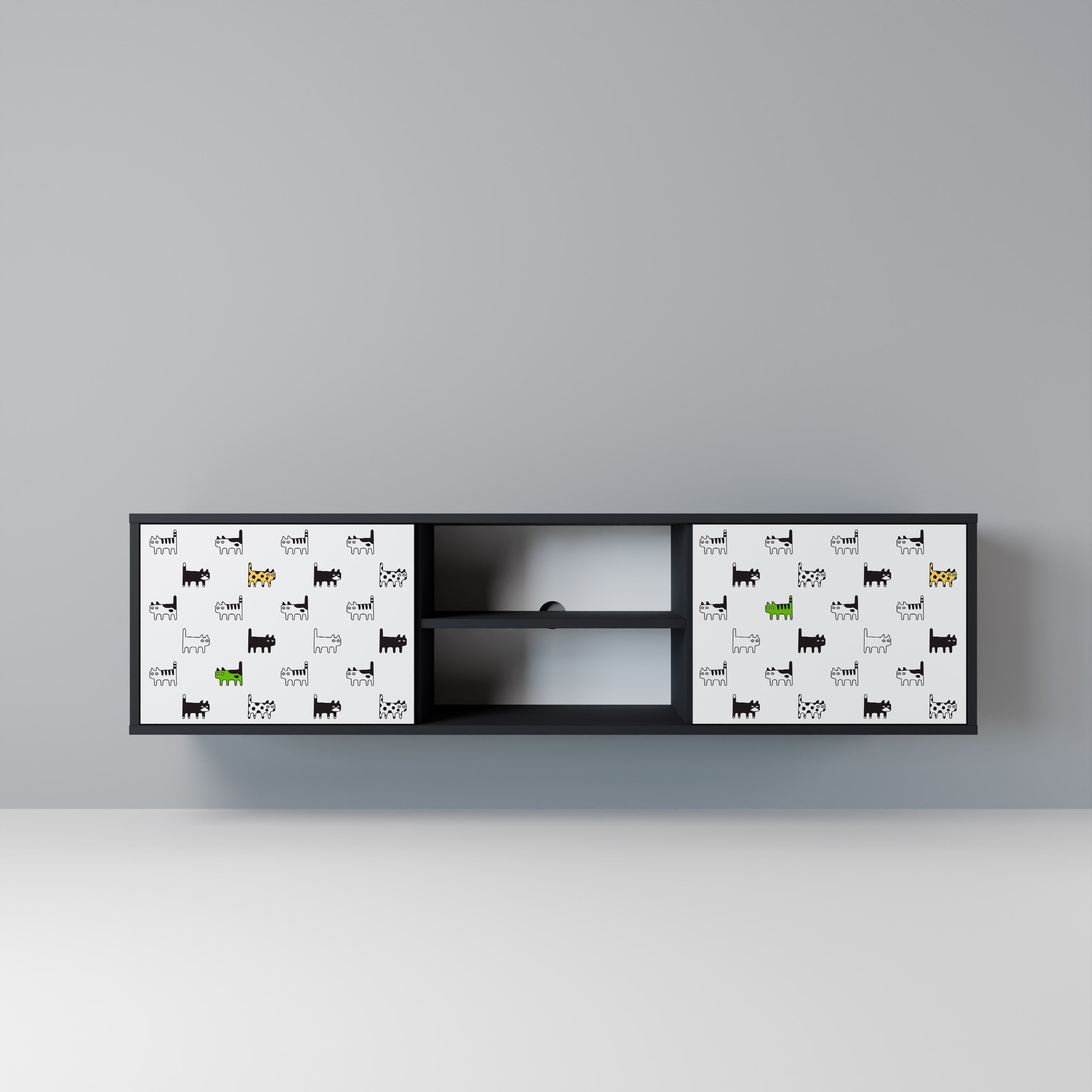 Mueble de TV de 2 puertas CATS COMPILATION en acabado negro