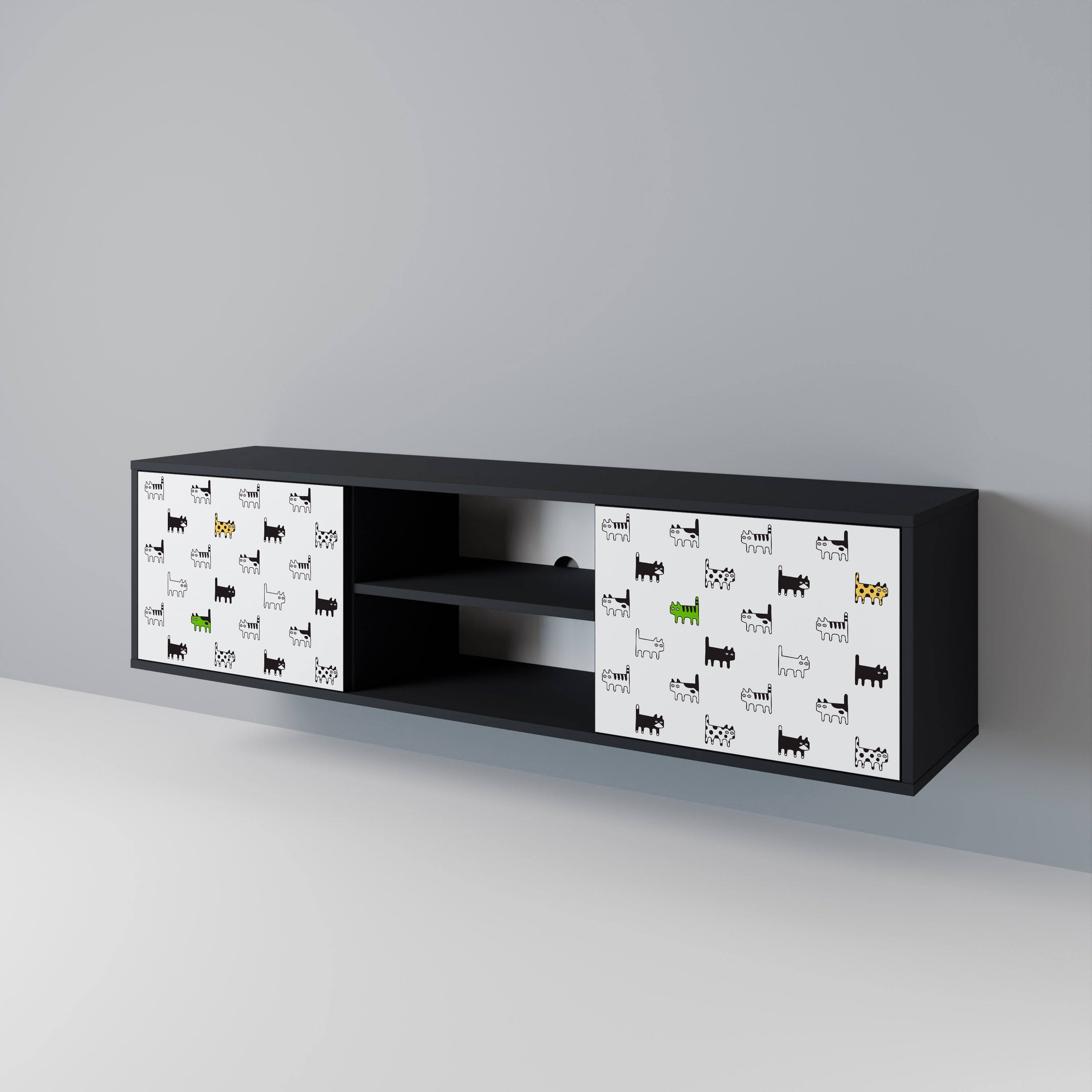 Mueble de TV de 2 puertas CATS COMPILATION en acabado negro