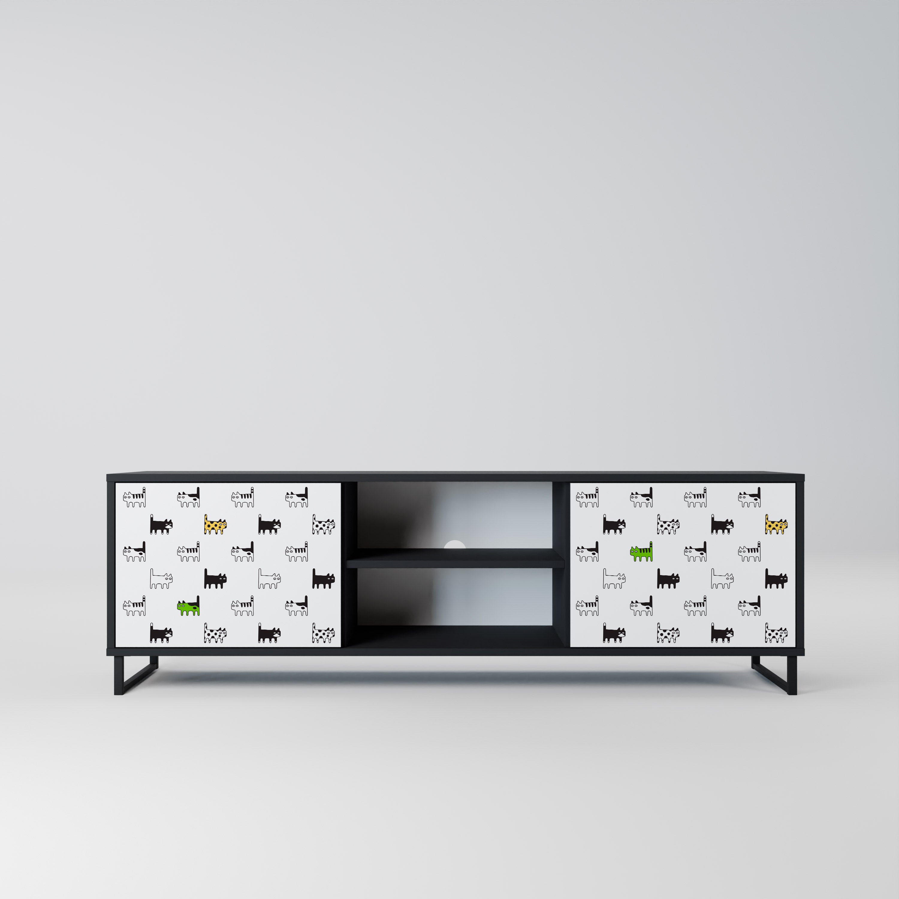 Mueble de TV de 2 puertas CATS COMPILATION en acabado negro