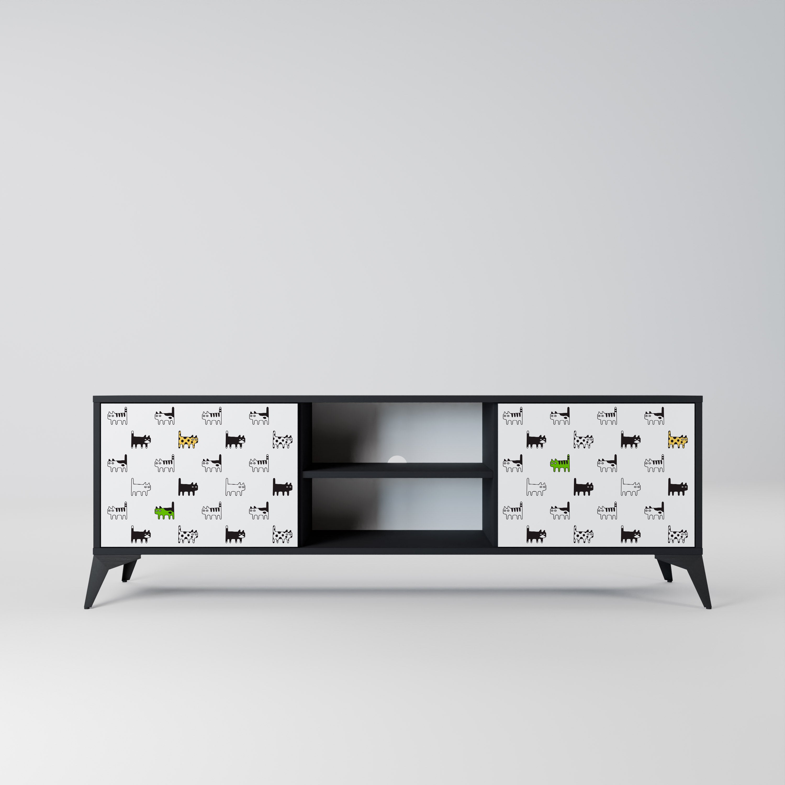 Mueble de TV de 2 puertas CATS COMPILATION en acabado negro