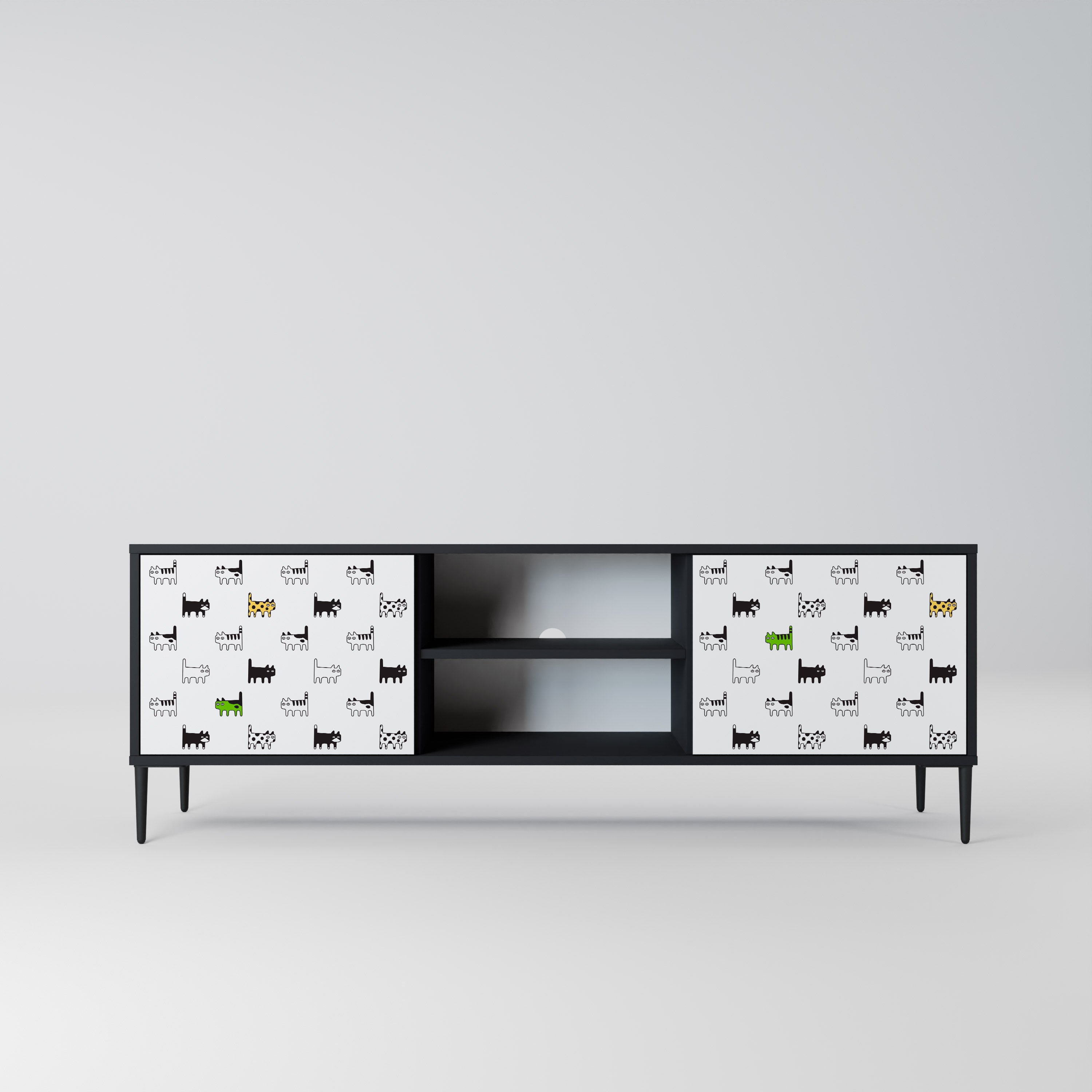 Mueble de TV de 2 puertas CATS COMPILATION en acabado negro