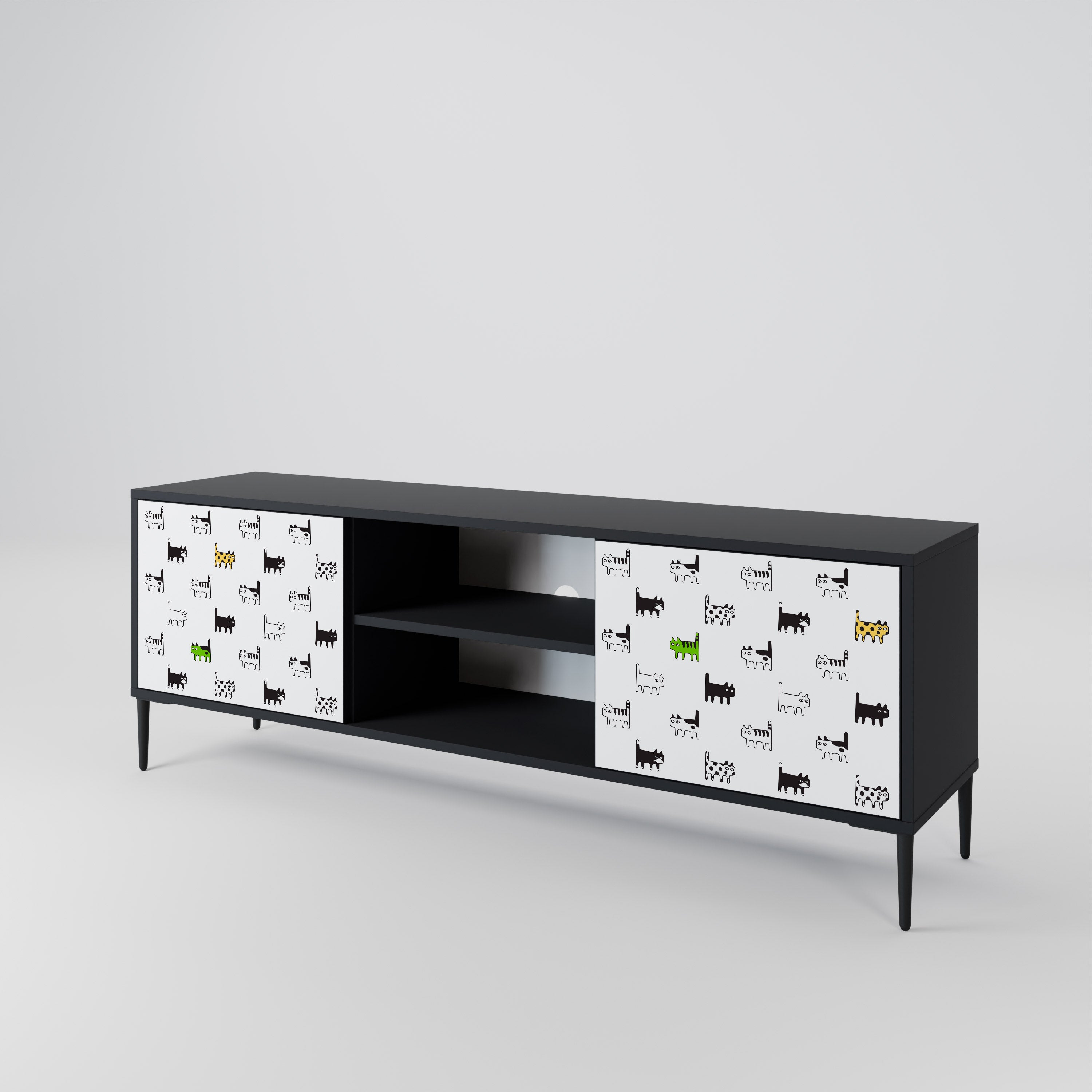 Mueble de TV de 2 puertas CATS COMPILATION en acabado negro