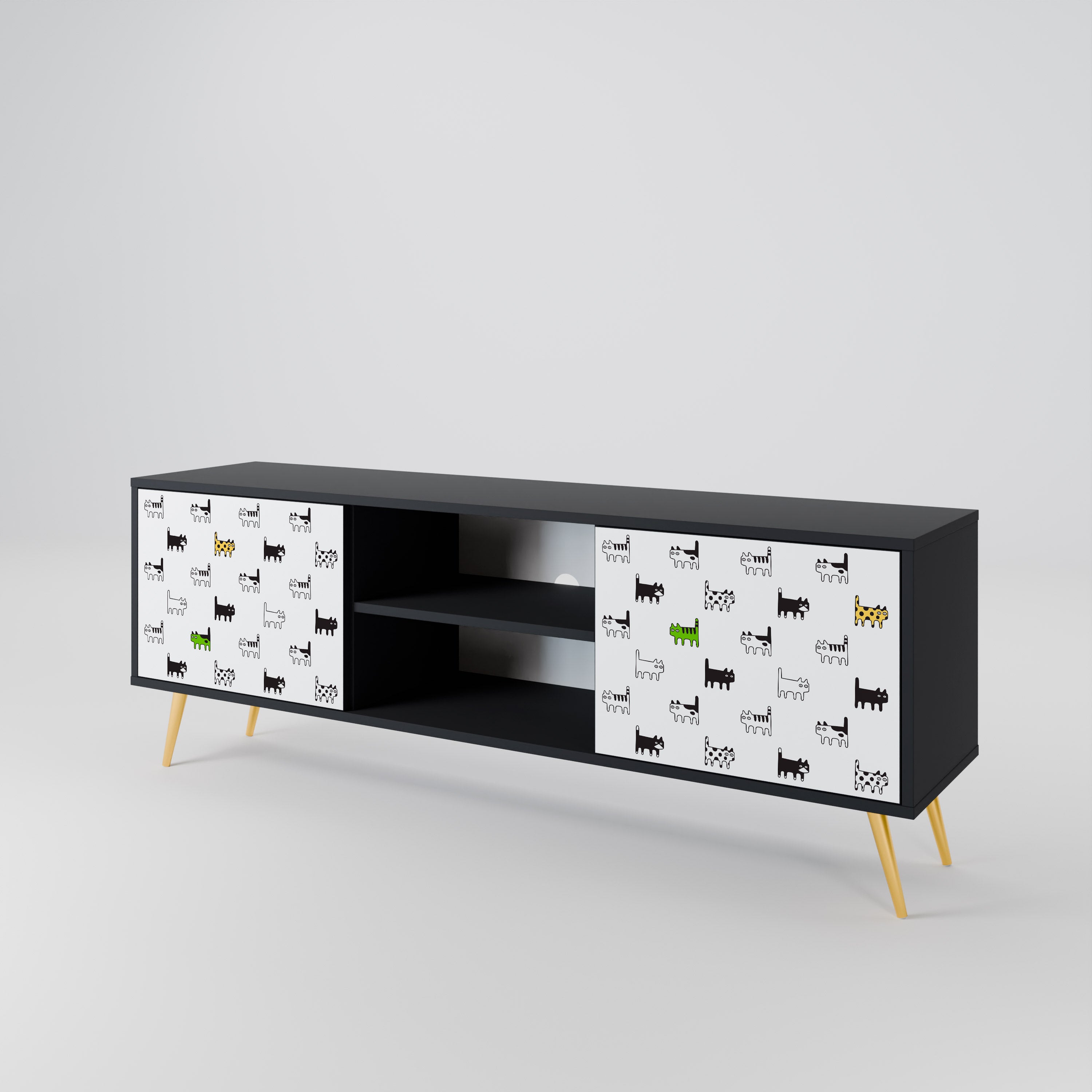 Mueble de TV de 2 puertas CATS COMPILATION en acabado negro