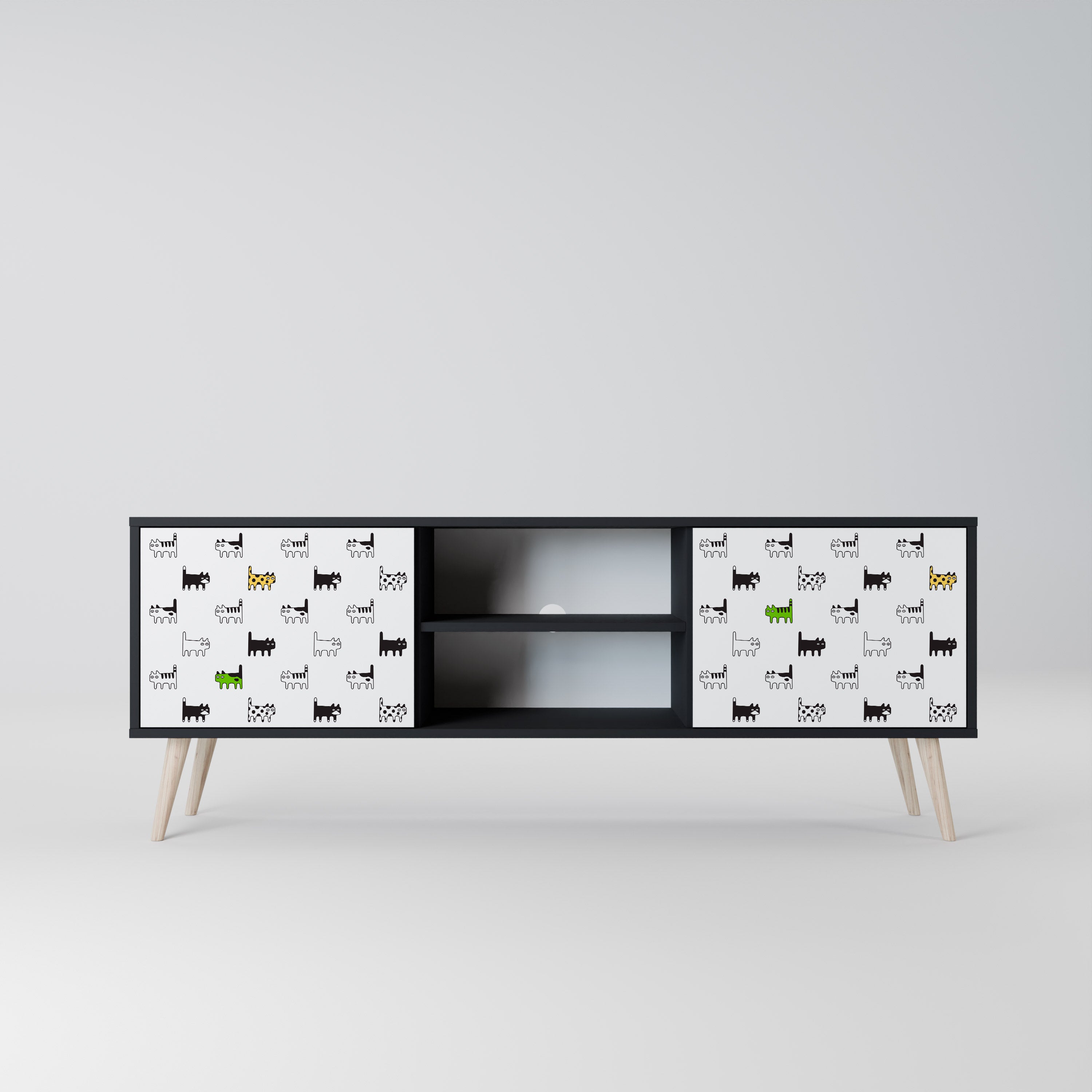Mueble de TV de 2 puertas CATS COMPILATION en acabado negro