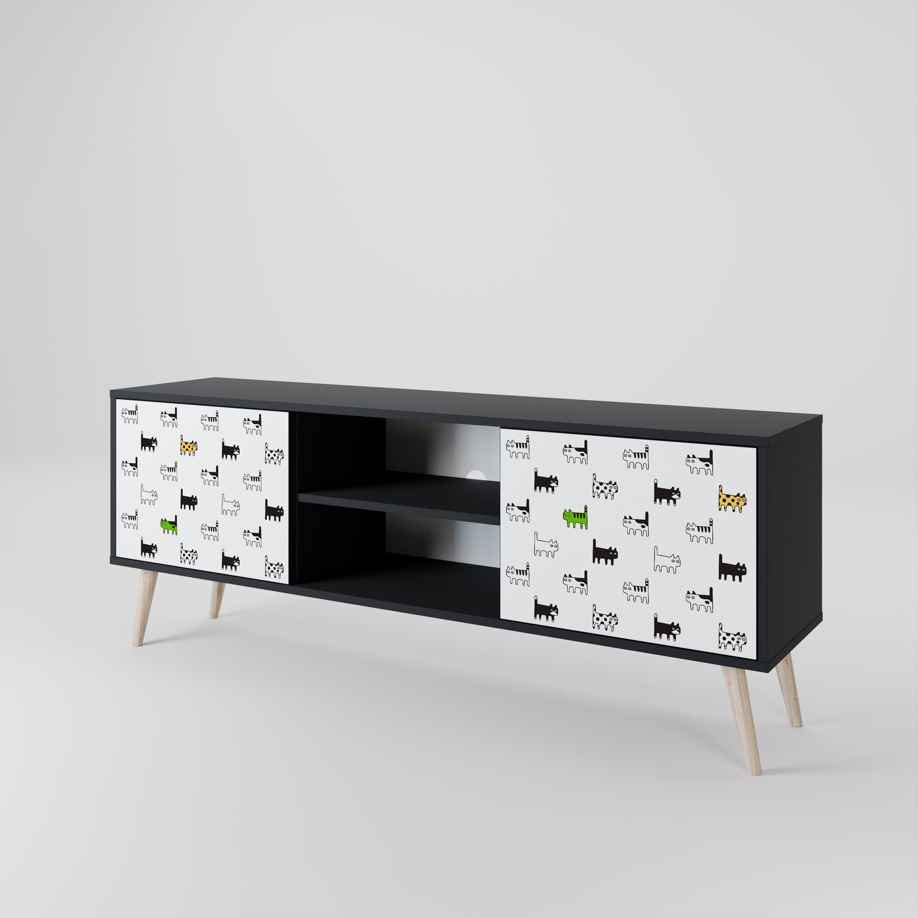 Mueble de TV de 2 puertas CATS COMPILATION en acabado negro