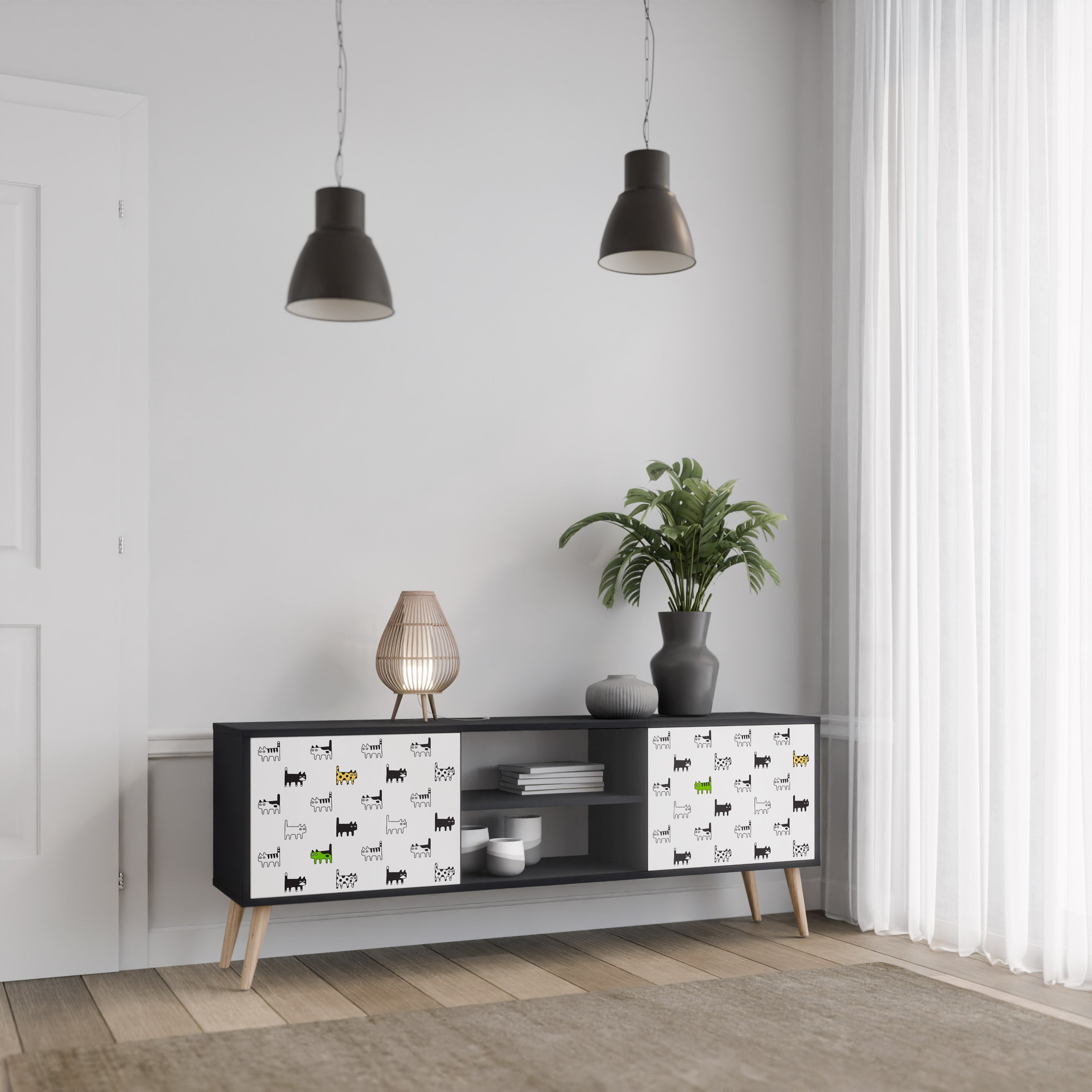 Mueble de TV de 2 puertas CATS COMPILATION en acabado negro
