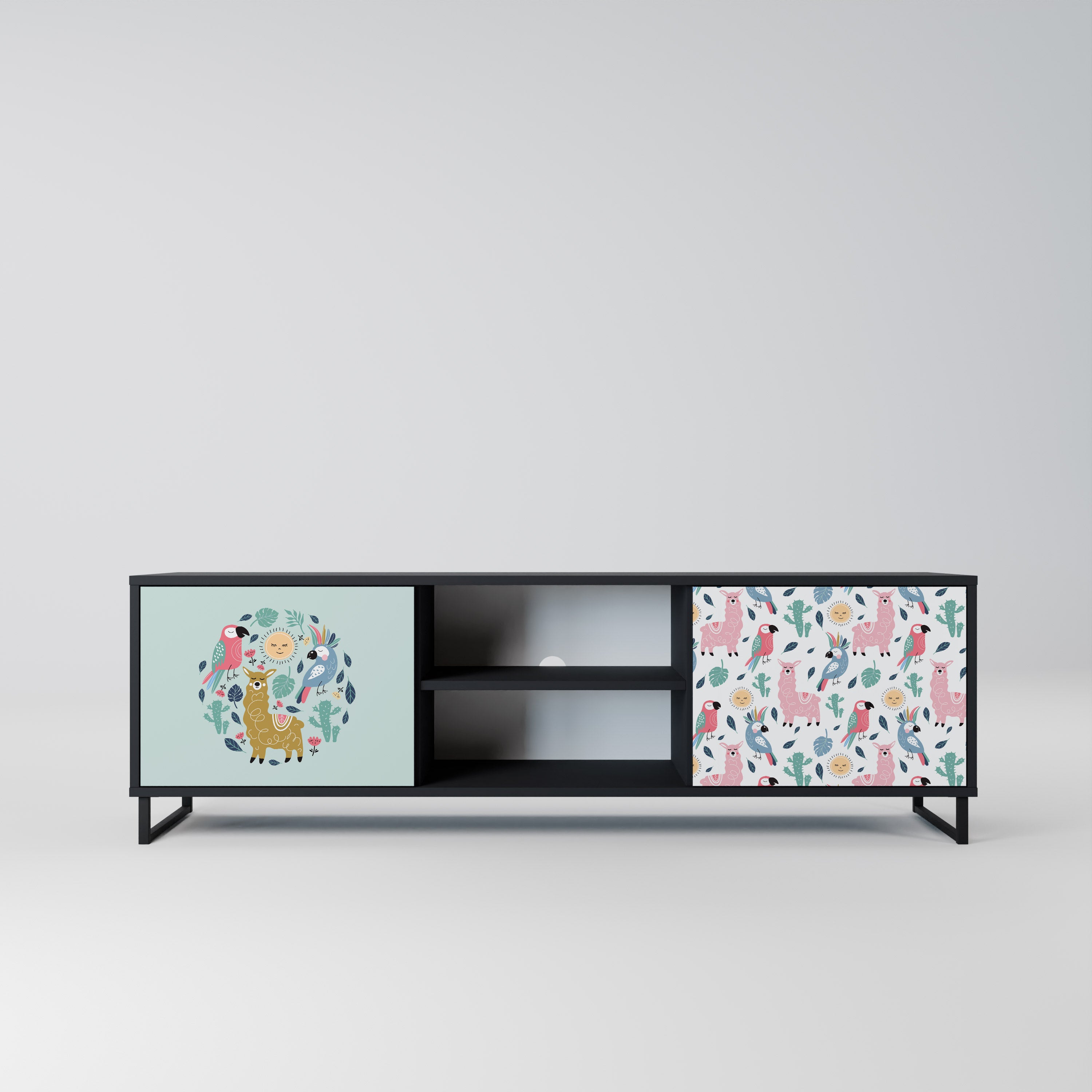 Mueble de TV de 2 puertas COLORFUL ALPACAS en acabado negro