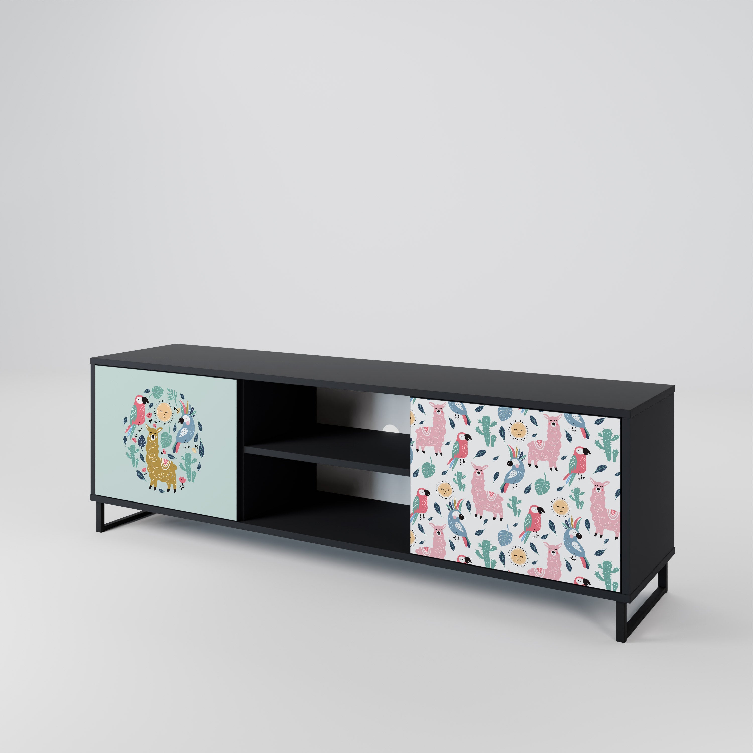 Mueble de TV de 2 puertas COLORFUL ALPACAS en acabado negro