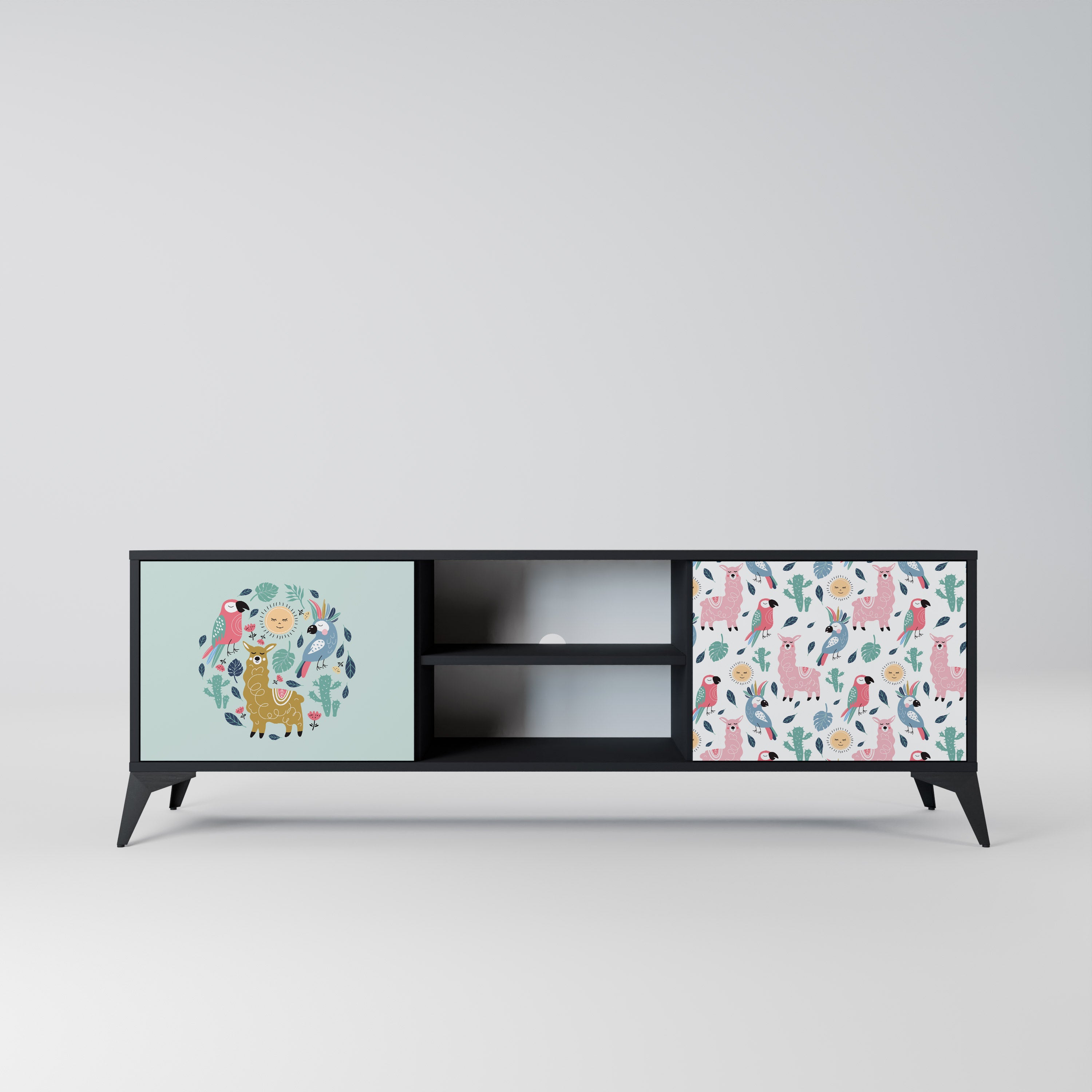 Mueble de TV de 2 puertas COLORFUL ALPACAS en acabado negro