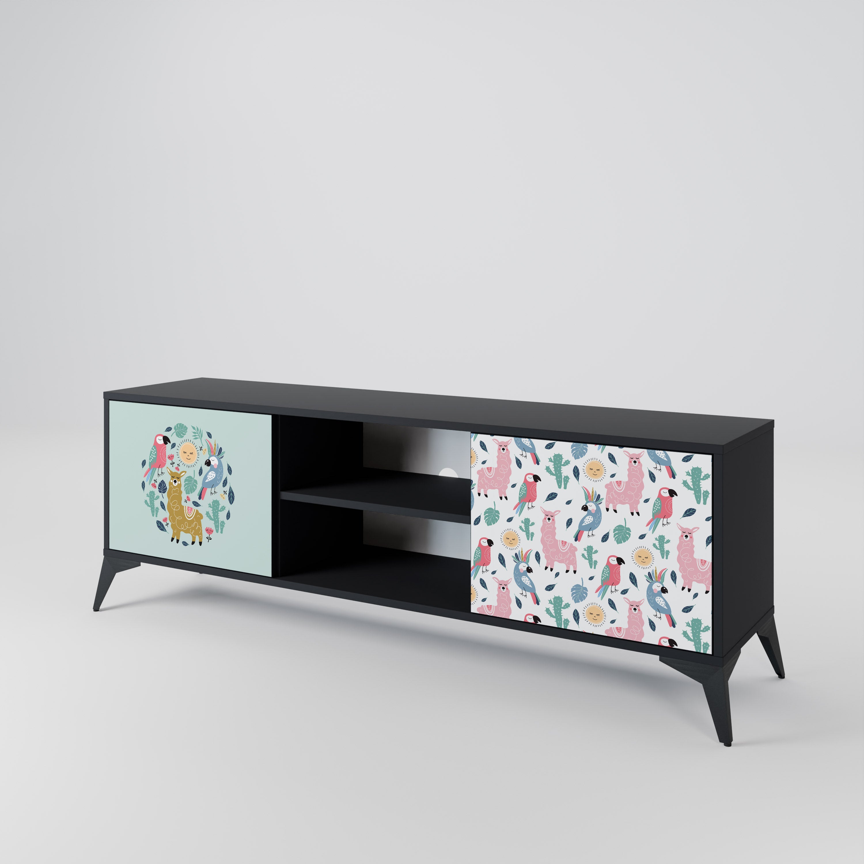 Mueble de TV de 2 puertas COLORFUL ALPACAS en acabado negro