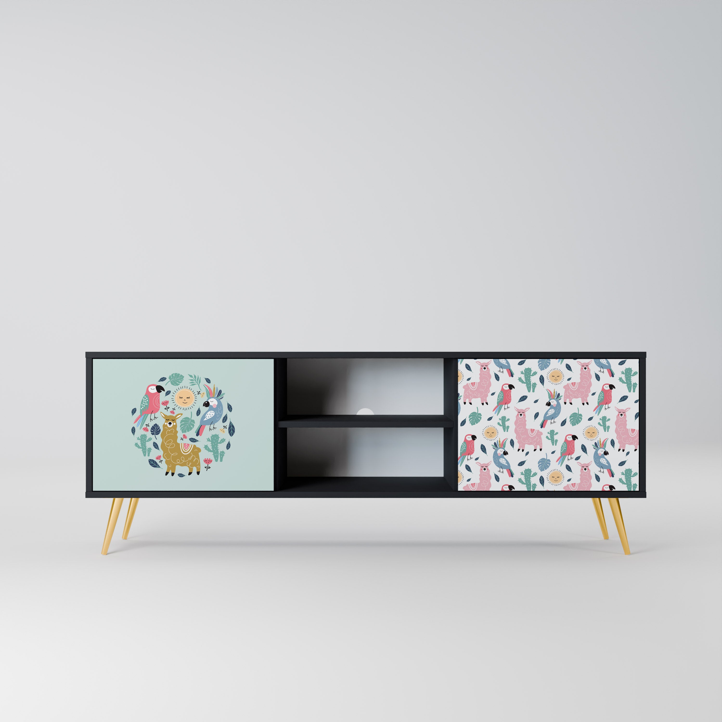 Mueble de TV de 2 puertas COLORFUL ALPACAS en acabado negro