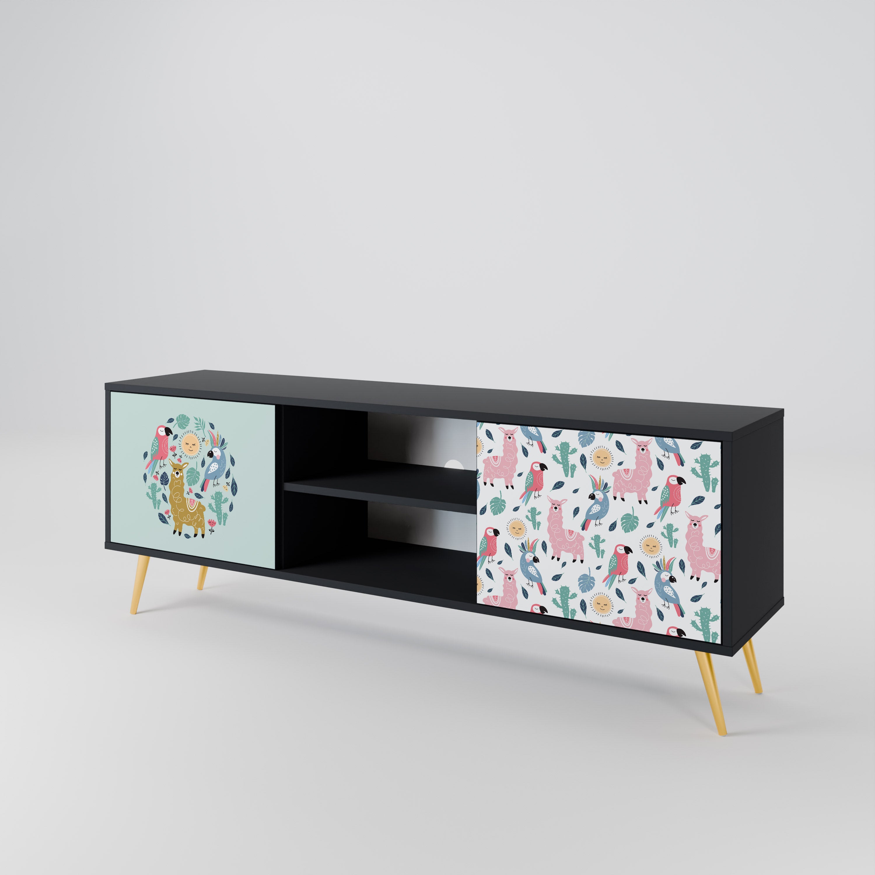 Mueble de TV de 2 puertas COLORFUL ALPACAS en acabado negro
