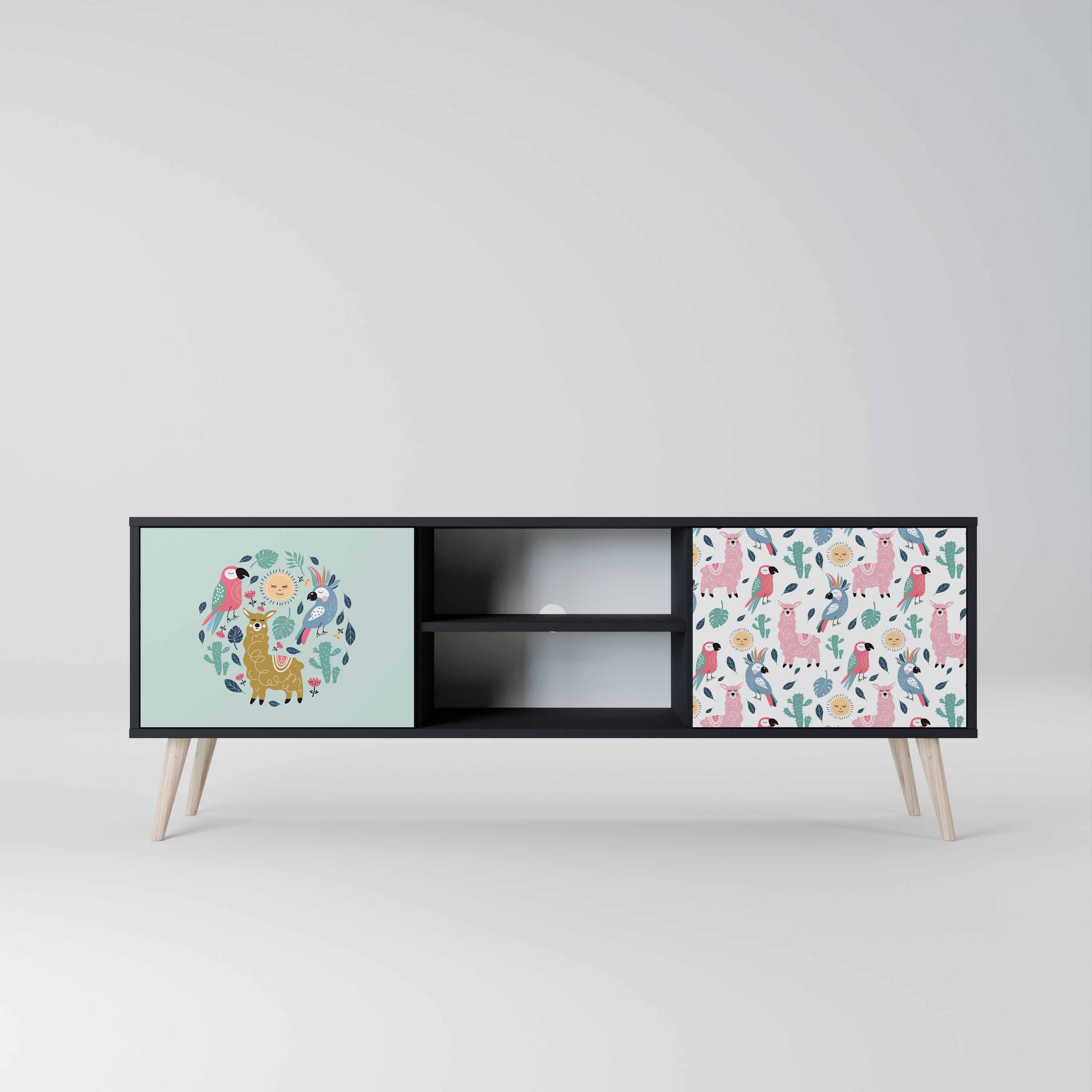 Mueble de TV de 2 puertas COLORFUL ALPACAS en acabado negro