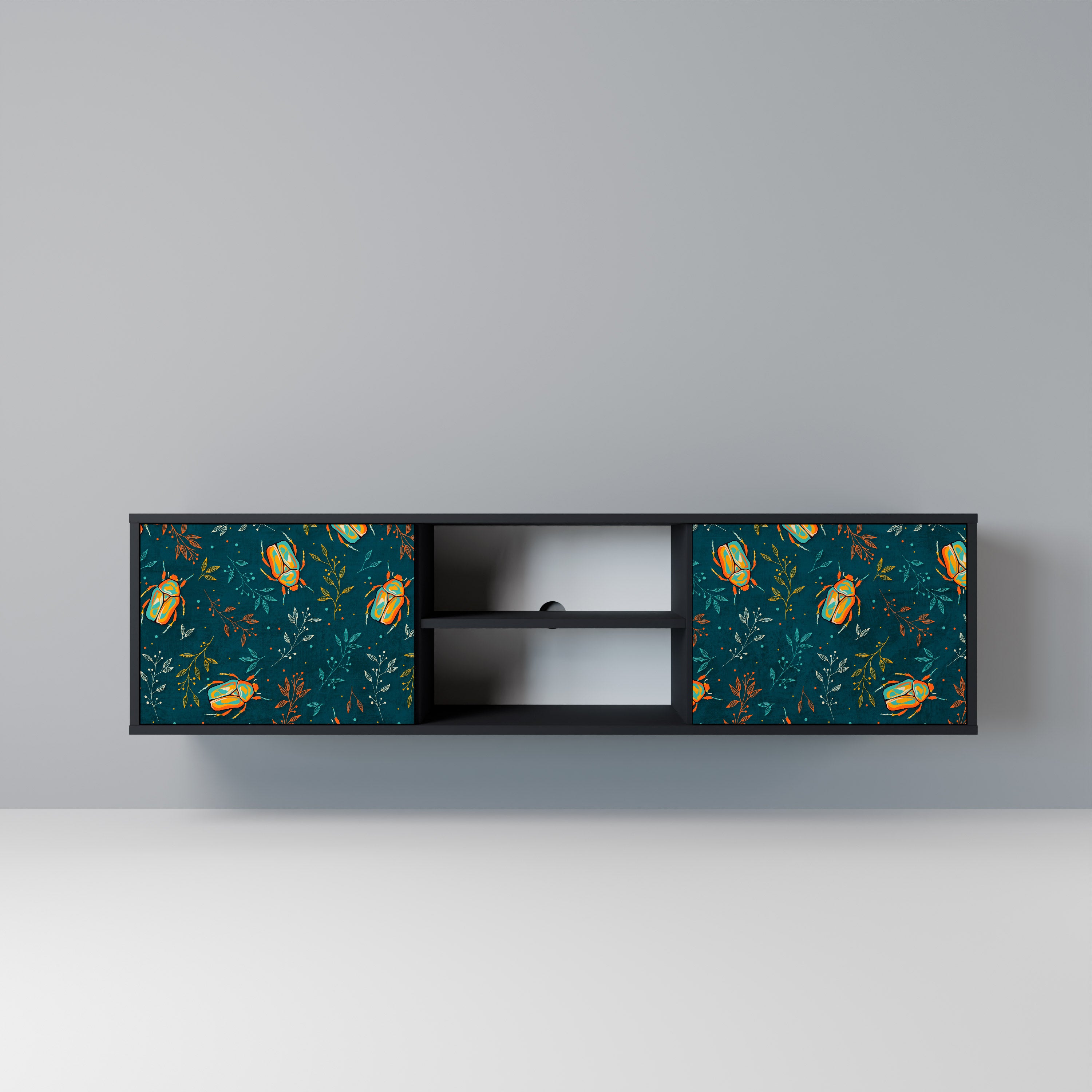 Mueble de TV de 2 puertas AUTUMN INSECTS en acabado negro